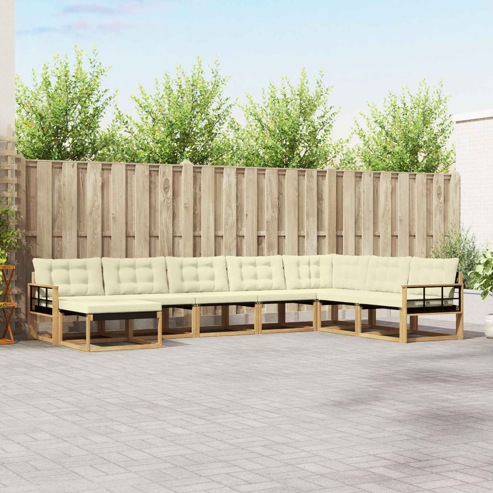 Buiten bankenset met kussen 8 pcs Wit en crèmekleurig – afbeelding 1