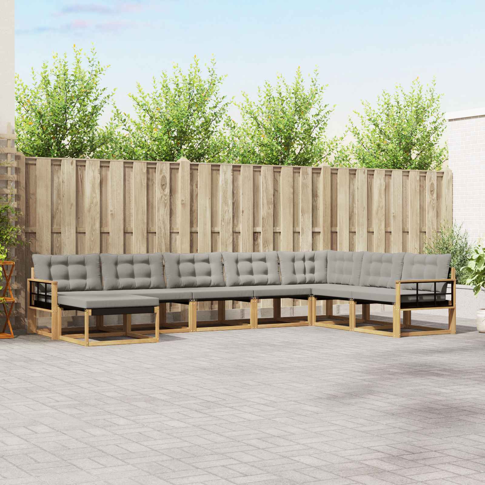 Buiten bankenset 8 pcs Wit en Lichtgrijs 406 x 247,5 x 73 cm – afbeelding 1