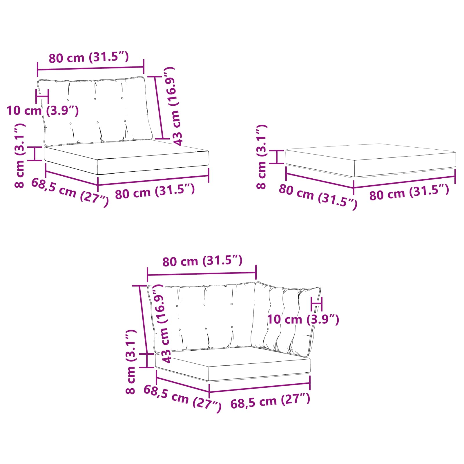 Buiten bankenset 8 pcs Wit en Lichtgrijs 406 x 247,5 x 73 cm – afbeelding 12