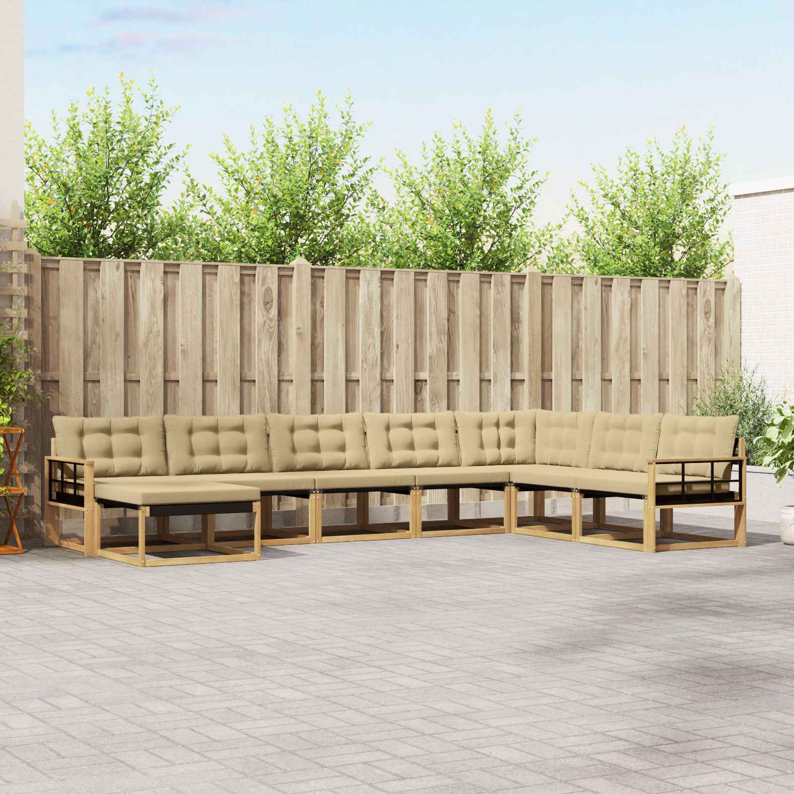 Buiten bankenset met kussen 8 pcs Wit en Beige – afbeelding 1
