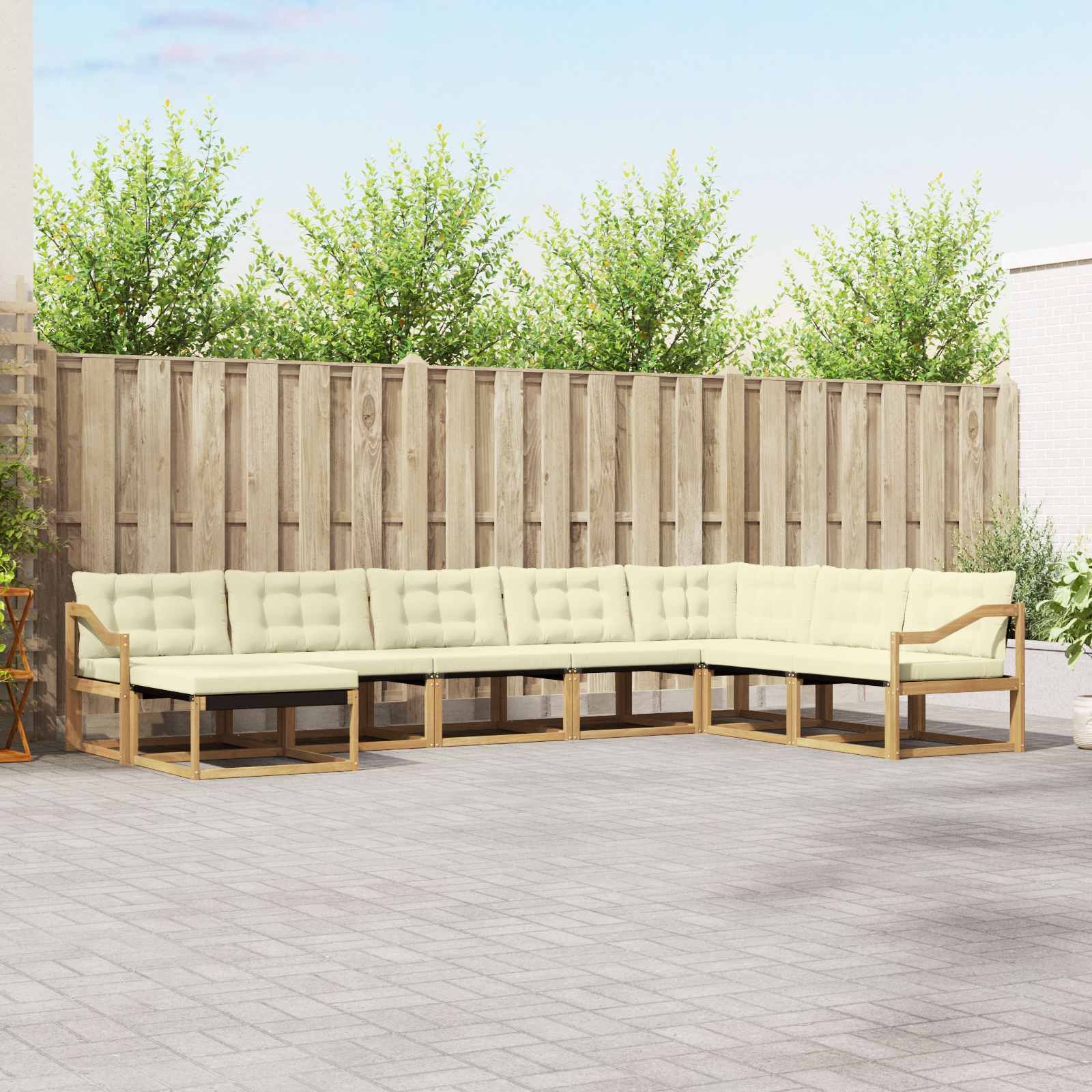 Buiten bankenset met kussen 8 pcs Wit en crèmekleurig – afbeelding 1
