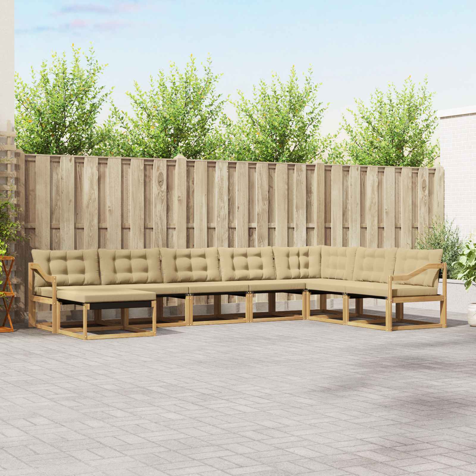 Buiten bankenset met kussen 8 pcs Wit en Beige