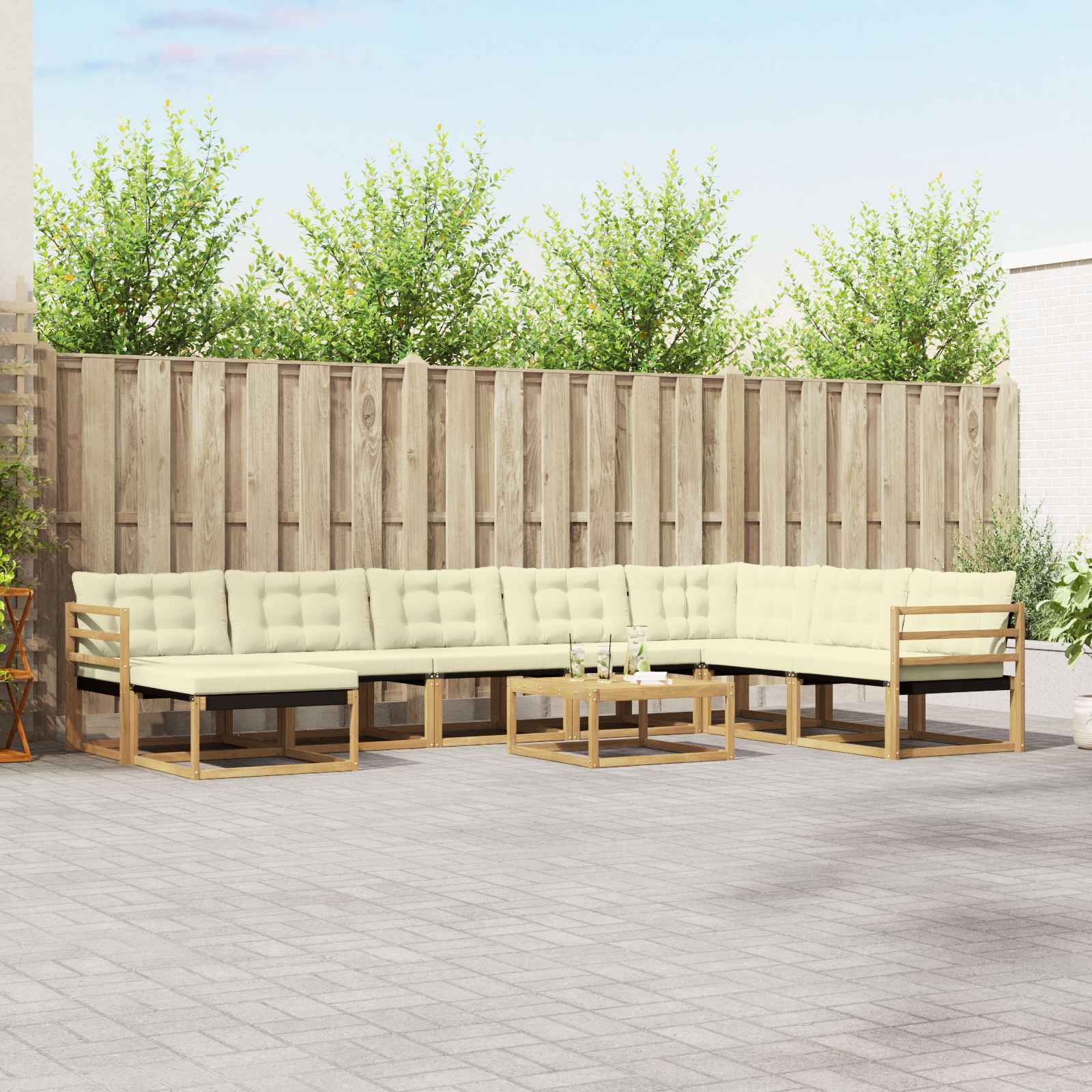 Buiten bankenset 9 pcs Wit en crèmekleurig 79 x 79 x 37 cm