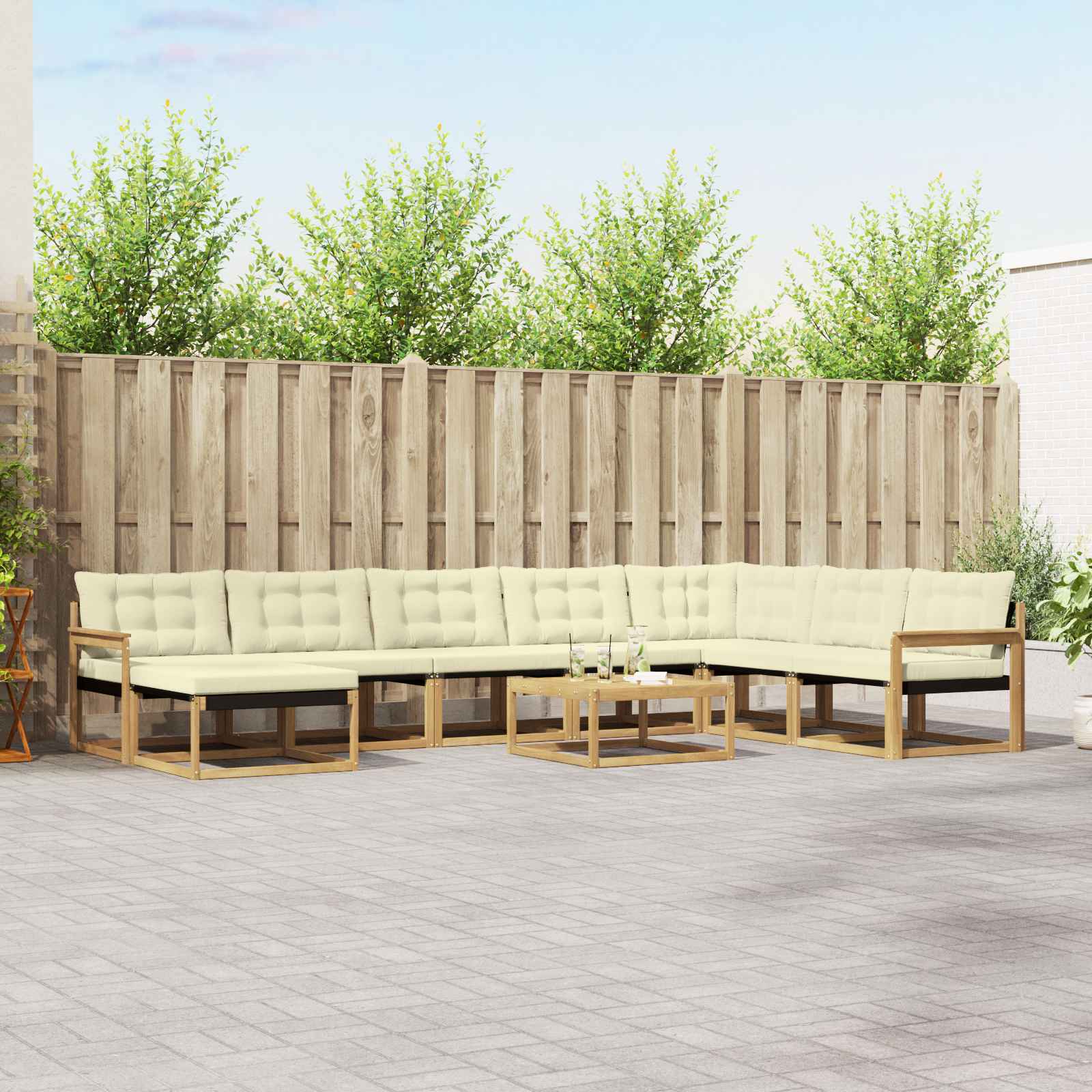 Buiten bankenset 9 pcs Wit en crèmekleurig Massief Acaciahout