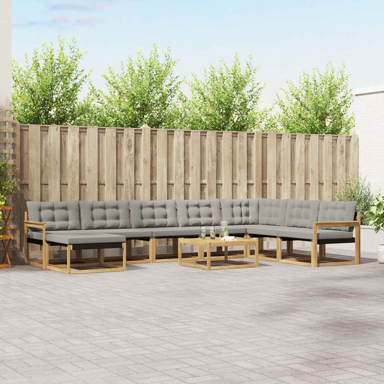 Buiten bankenset 9 pcs Wit en Lichtgrijs Massief Acaciahout – afbeelding 1