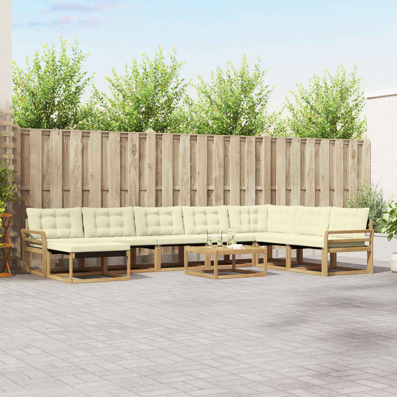 Buiten bankenset 9 pcs Wit en crèmekleurig 79 x 79 x 37 cm – afbeelding 1