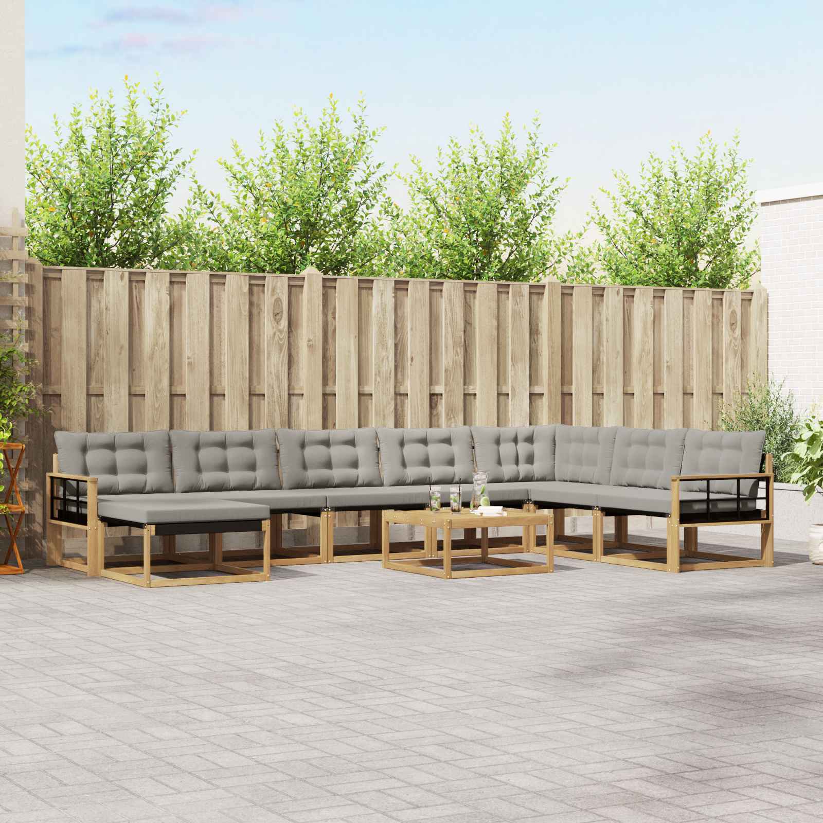 Buiten bankenset 9 pcs Wit en Lichtgrijs 79 x 79 x 37 cm – afbeelding 1