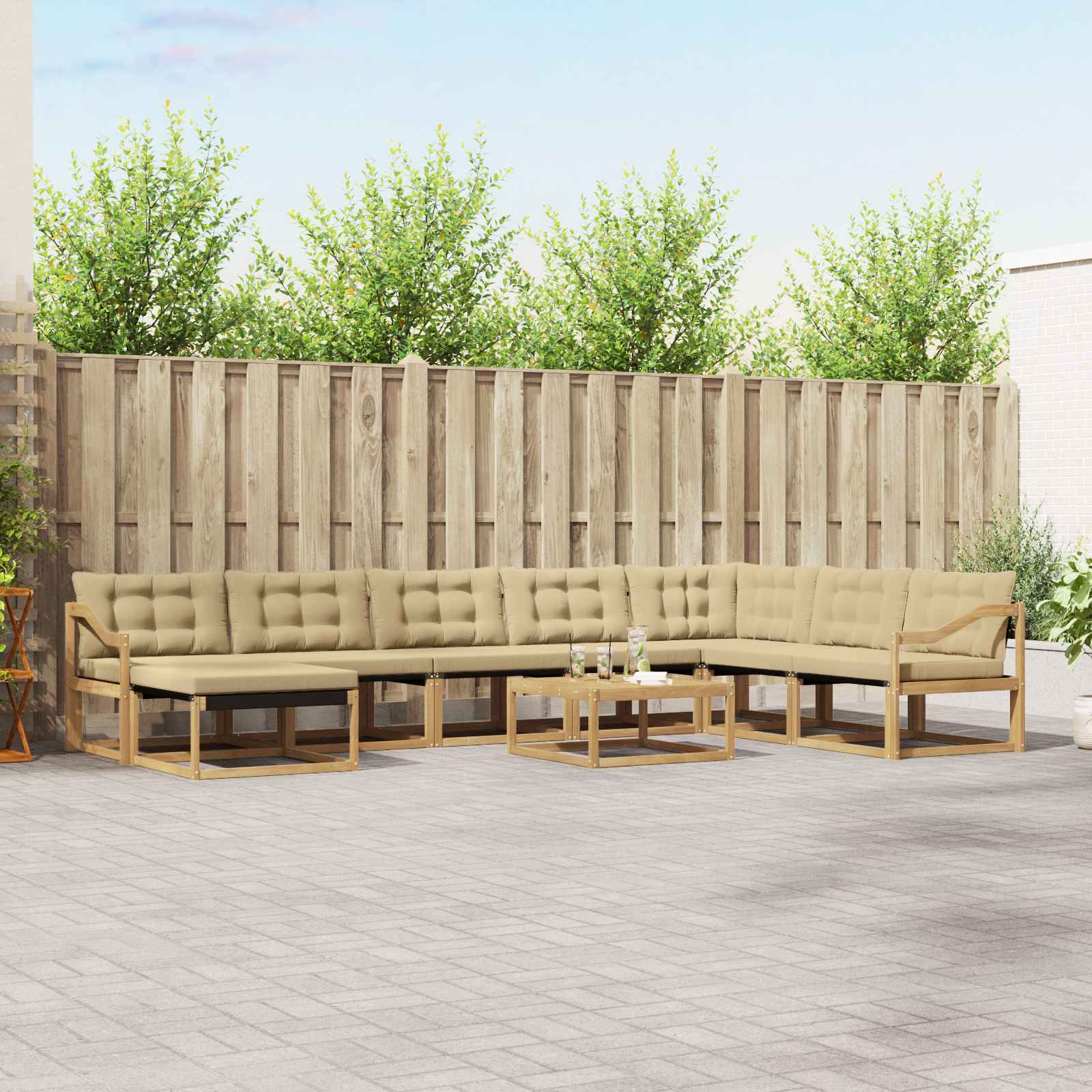 Buiten bankenset 9 pcs Wit en Beige 79 x 79 x 37 cm – afbeelding 1