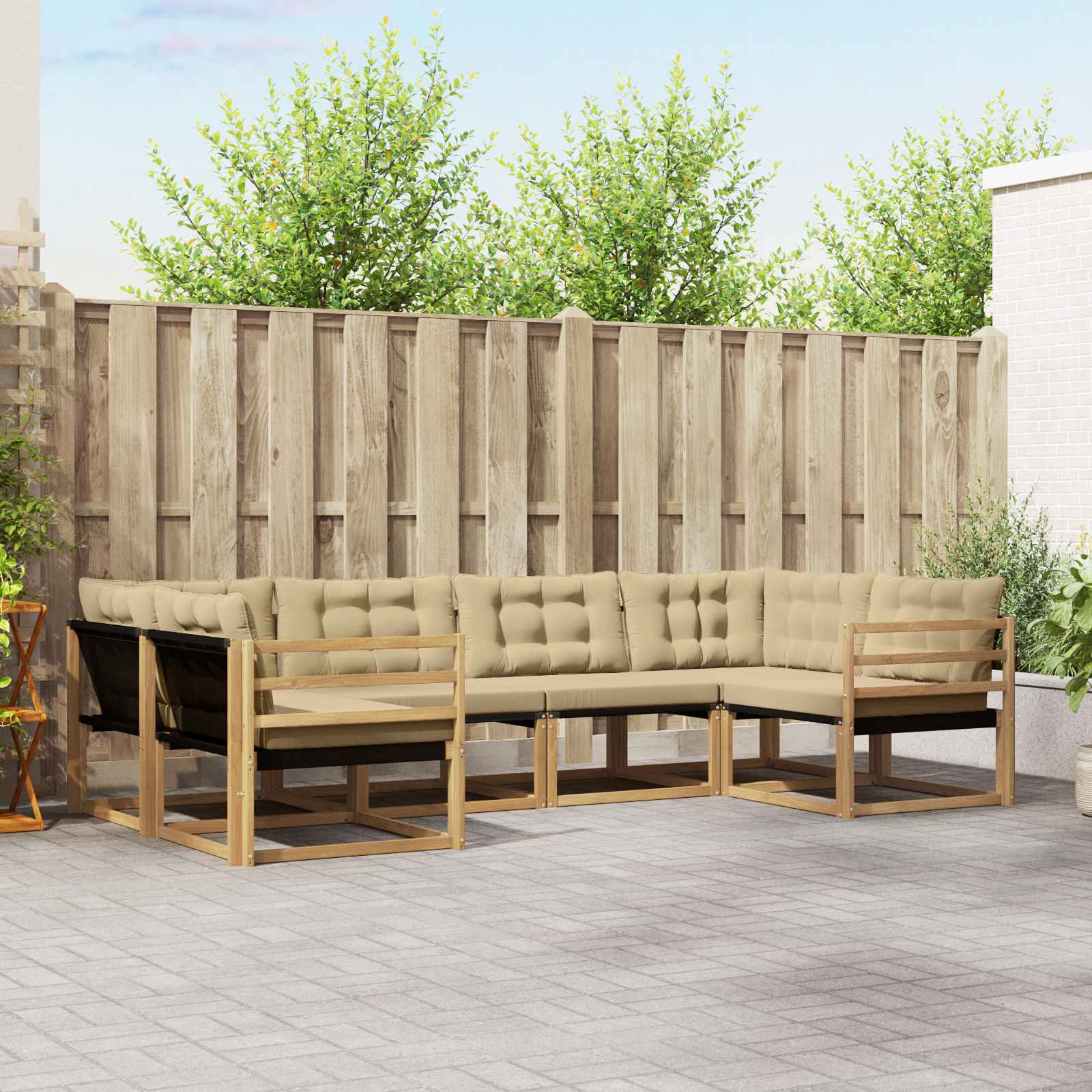 Buiten bankenset met kussen 6 pcs Wit en Beige – afbeelding 1