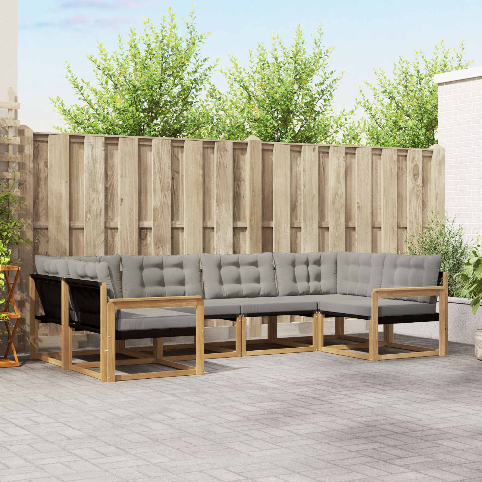 Buiten bankenset met kussen 6 pcs Wit en Lichtgrijs – afbeelding 1