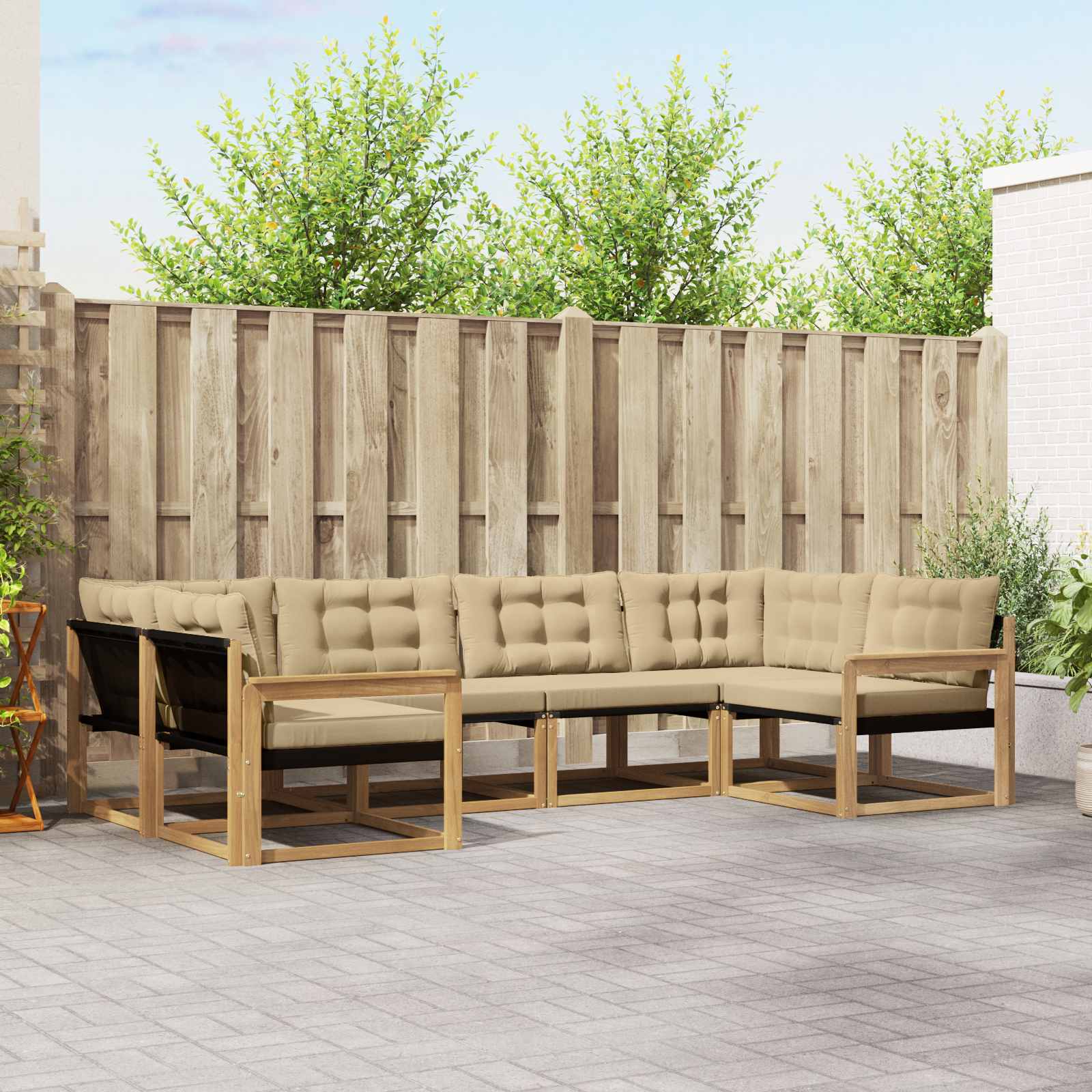 Buiten bankenset met kussen 6 pcs Wit en Beige