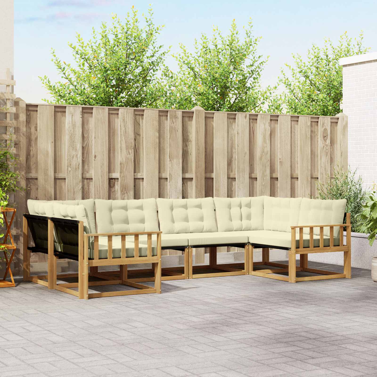Buiten bankenset met kussen 6 pcs Wit en crèmekleurig – afbeelding 1