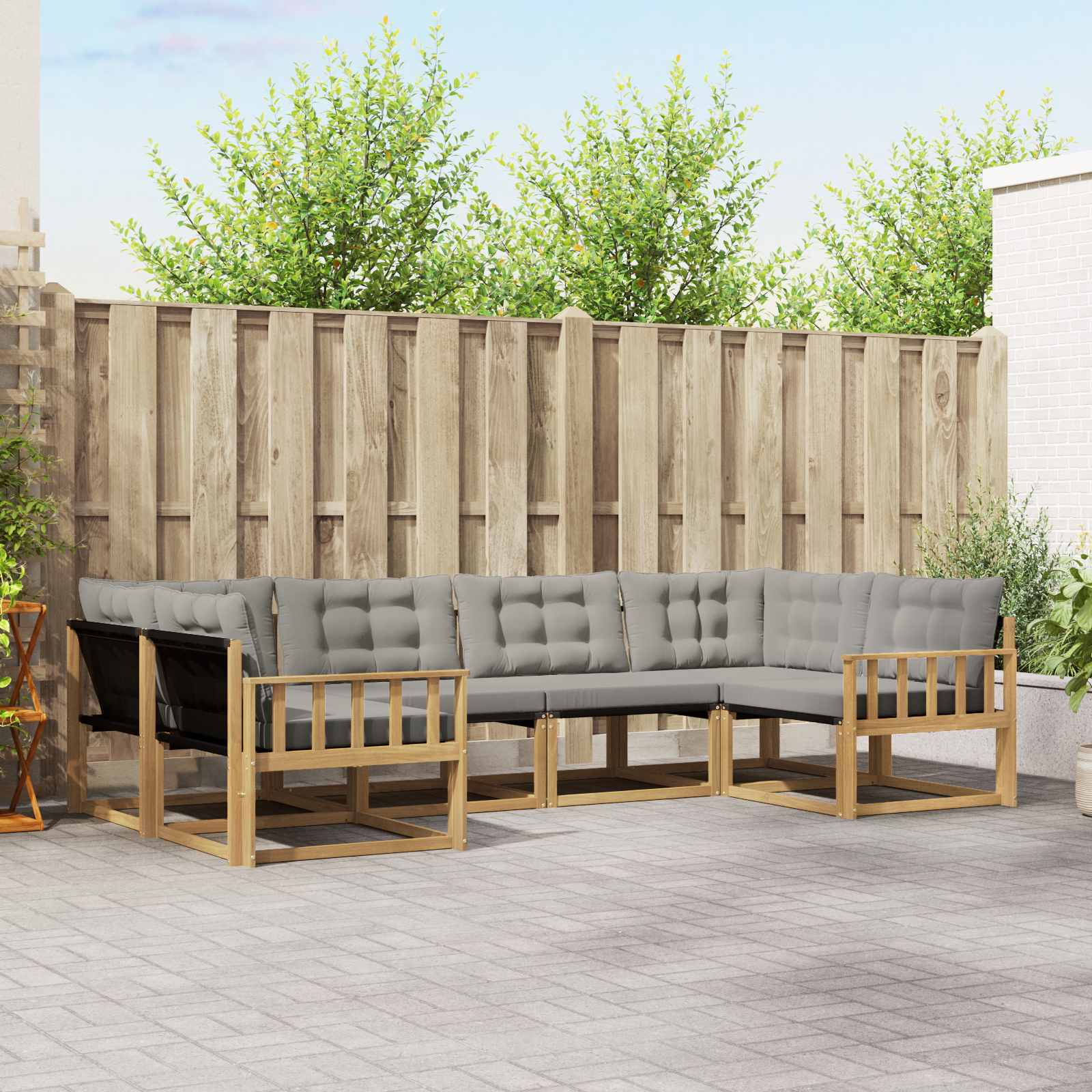 Buiten bankenset met kussen 6 pcs Wit en Lichtgrijs