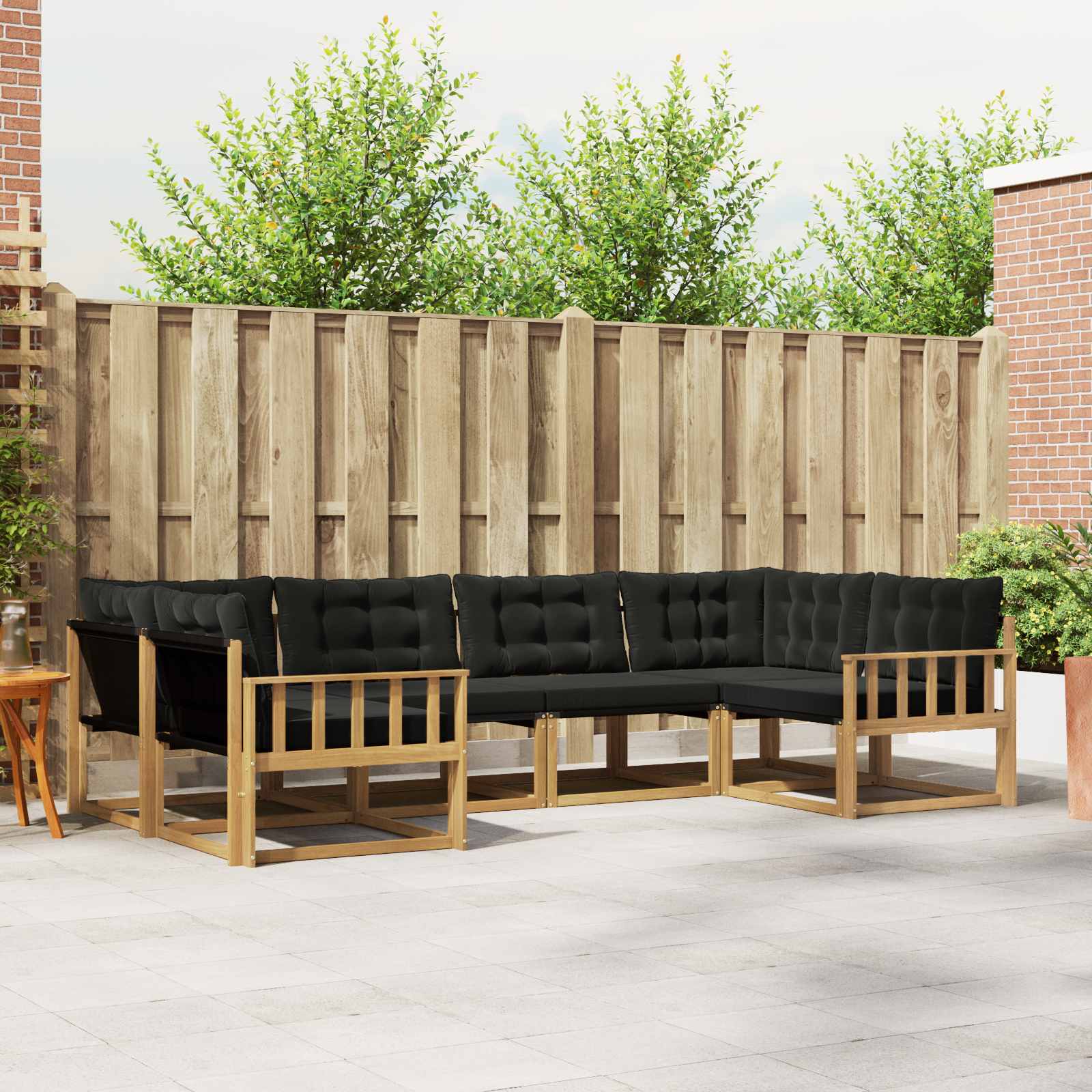 Buiten bankenset met kussen 6 pcs Wit en zwart