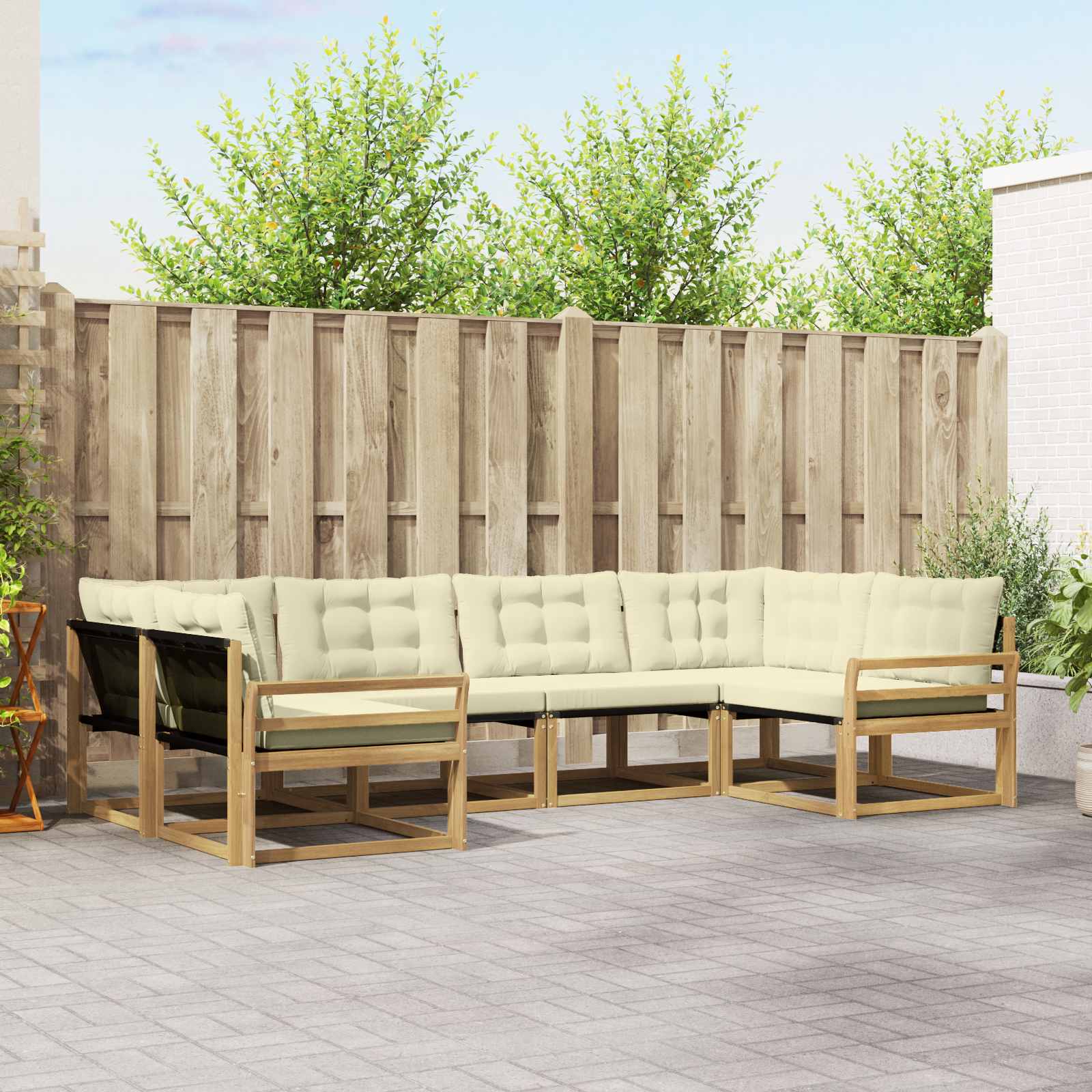 Buiten bankenset met kussen 6 pcs Wit en crèmekleurig