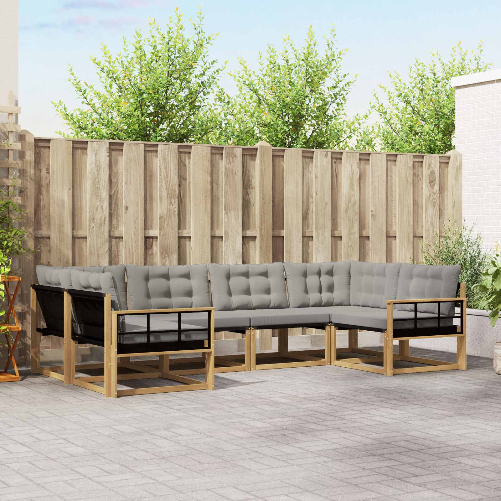 Buiten bankenset met kussen 6 pcs Wit en Lichtgrijs