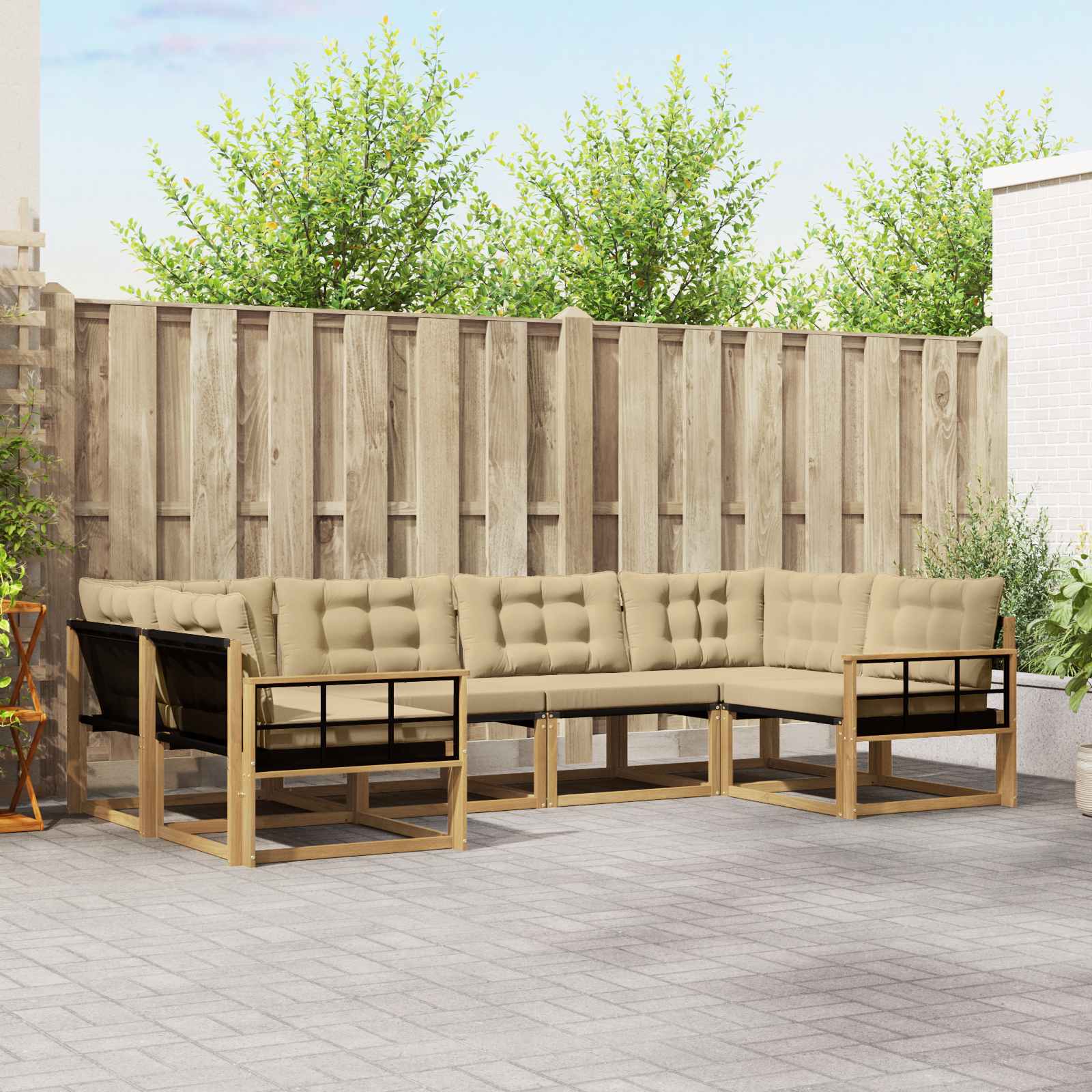 Buiten bankenset met kussen 6 pcs Wit en Beige – afbeelding 1