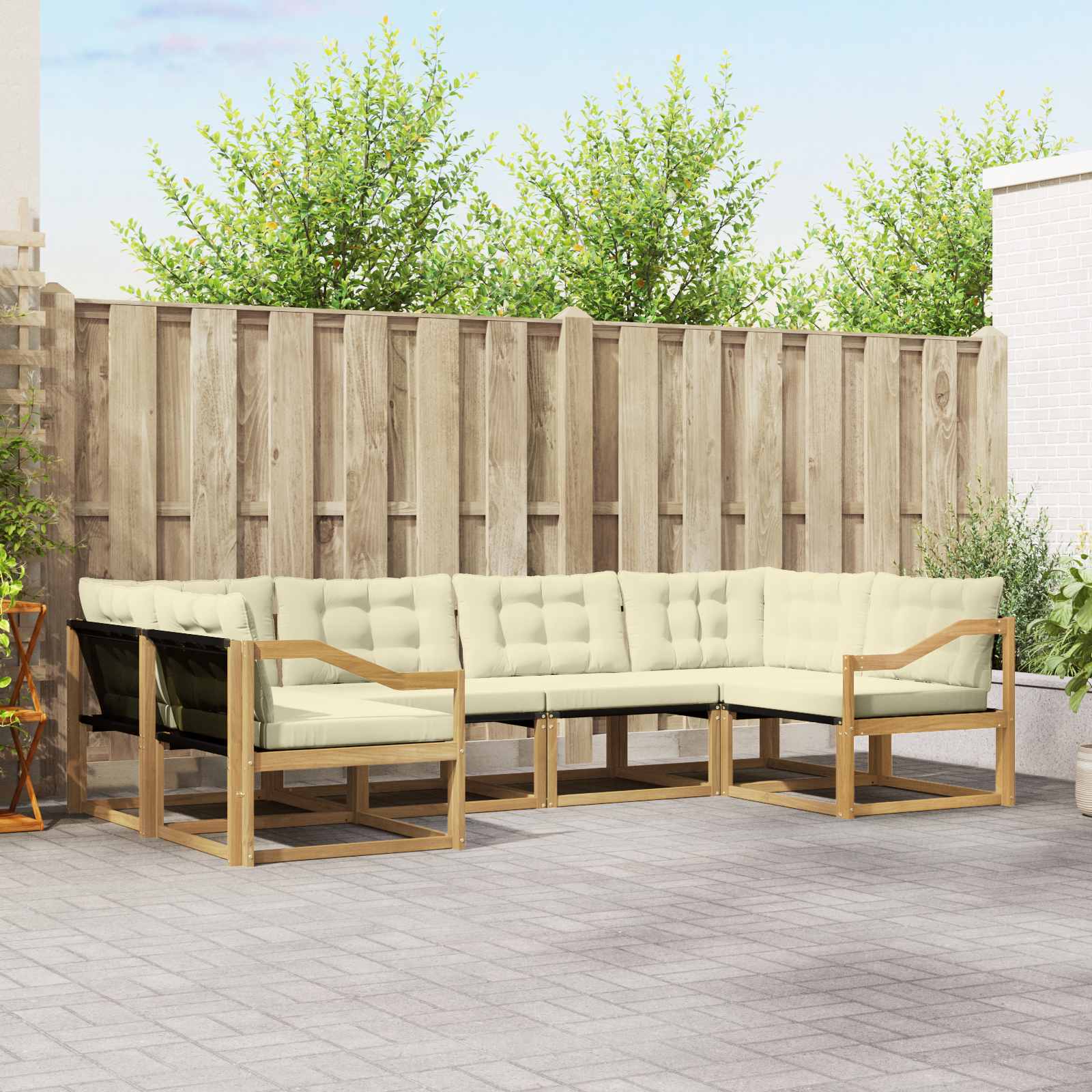 Buiten bankenset met kussen 6 pcs Wit en crèmekleurig