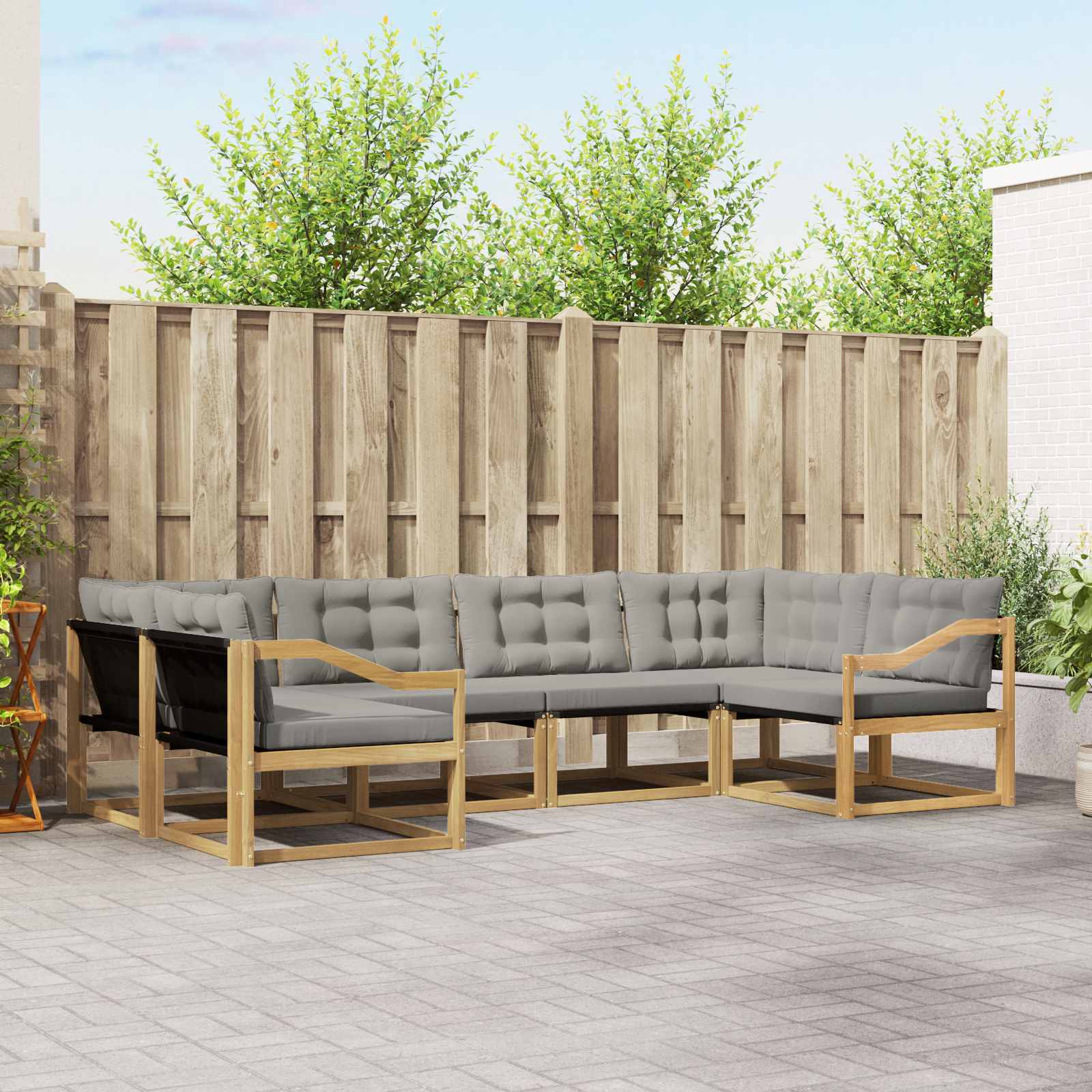 Buiten bankenset met kussen 6 pcs Wit en Lichtgrijs – afbeelding 1
