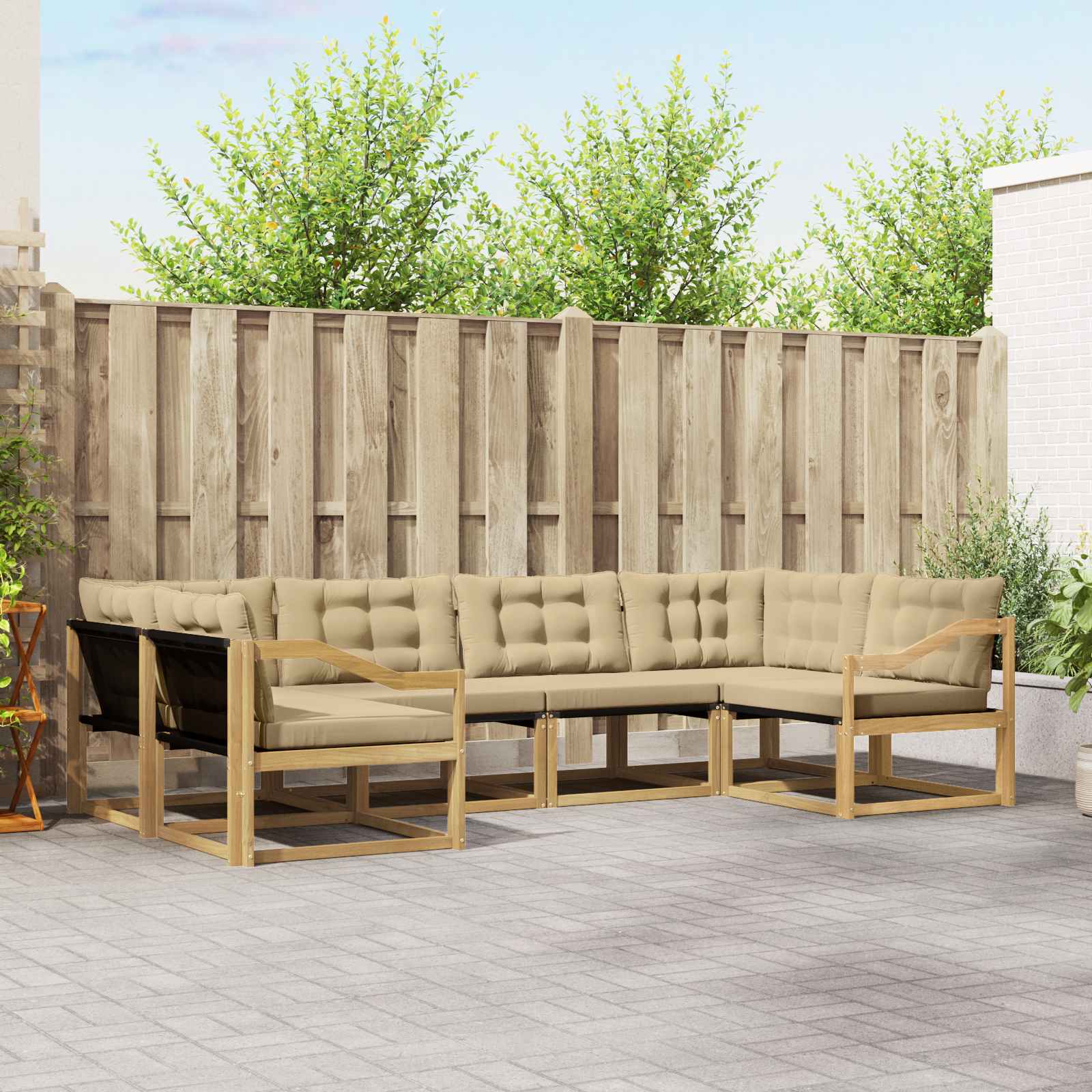Buiten bankenset met kussen 6 pcs Wit en Beige – afbeelding 1