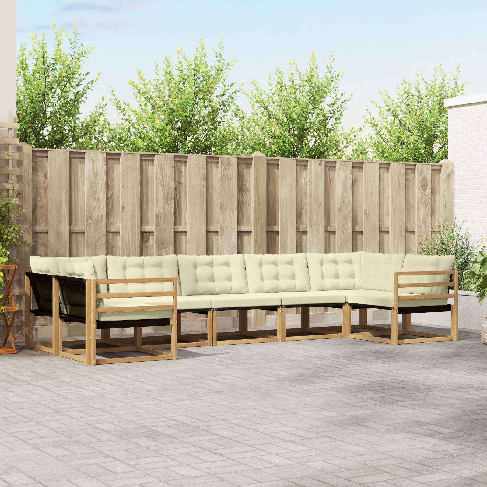Buiten bankenset met kussen 7 pcs Wit en crèmekleurig – afbeelding 1