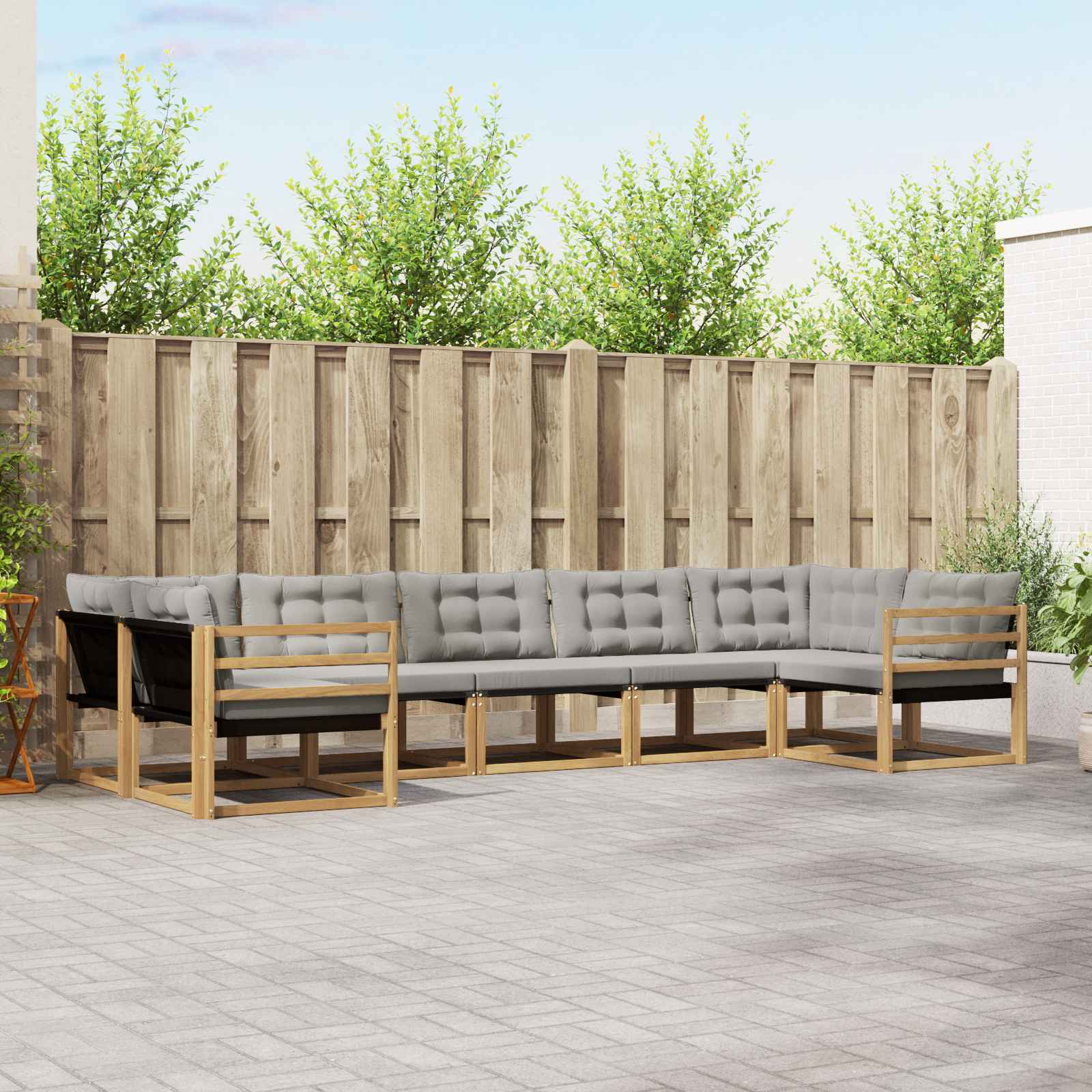 Buiten bankenset met kussen 7 pcs Wit en Lichtgrijs