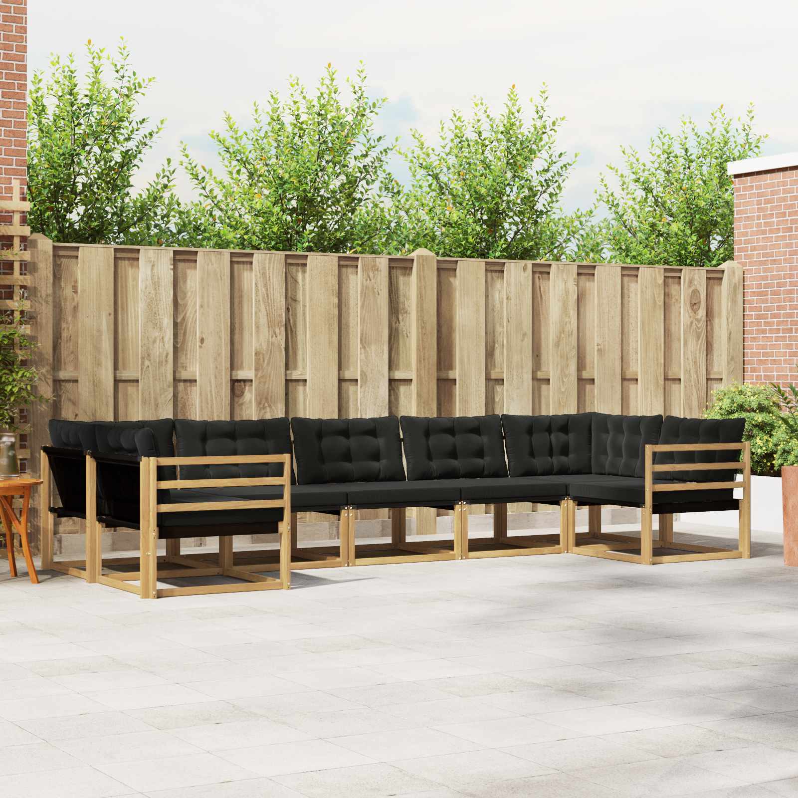 Buiten bankenset met kussen 7 pcs Wit en zwart