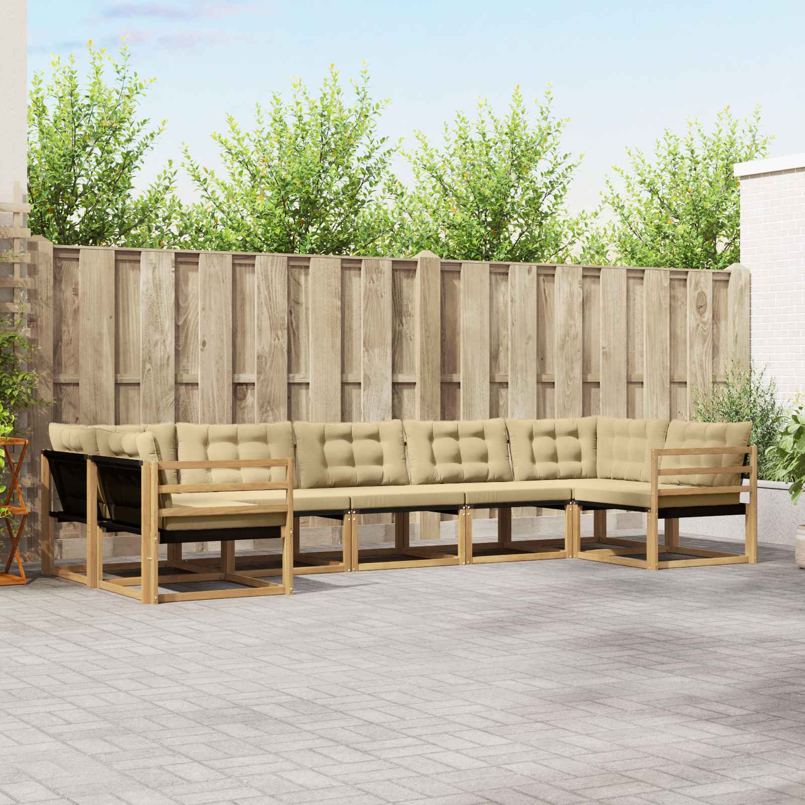 Buiten bankenset met kussen 7 pcs Wit en Beige