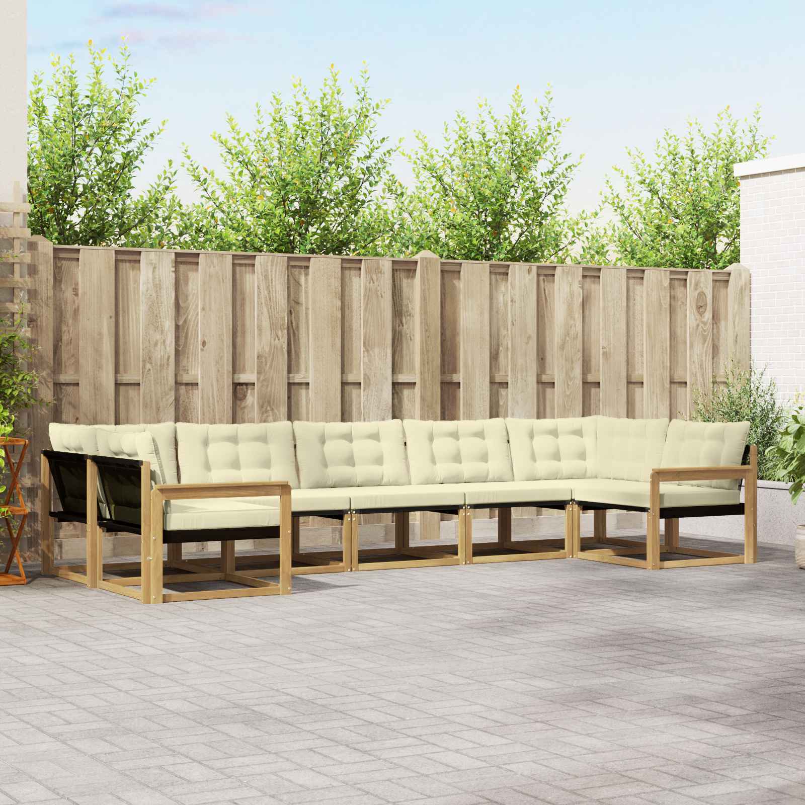 Buiten bankenset met kussen 7 pcs Wit en crèmekleurig