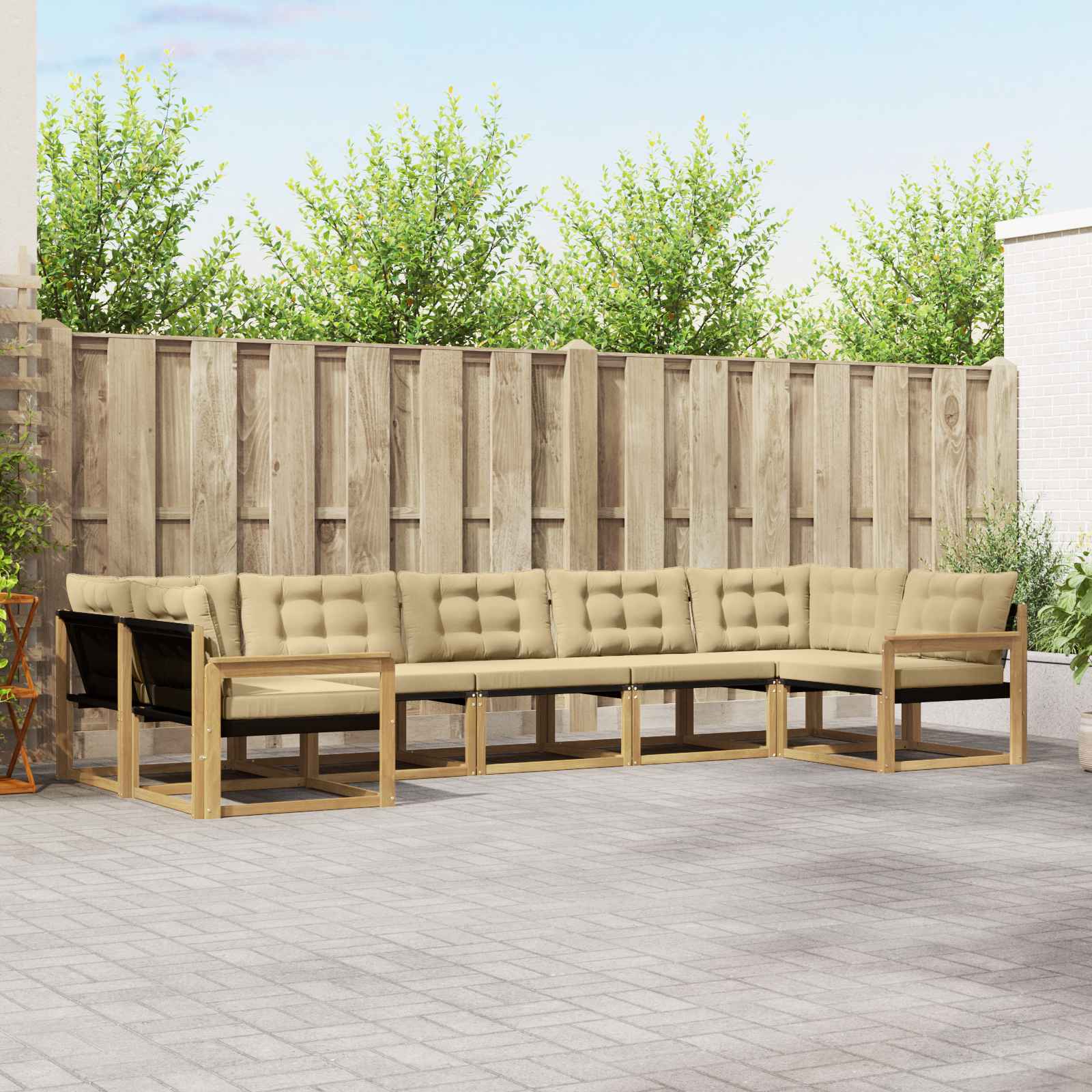 Buiten bankenset met kussen 7 pcs Wit en Beige – afbeelding 1