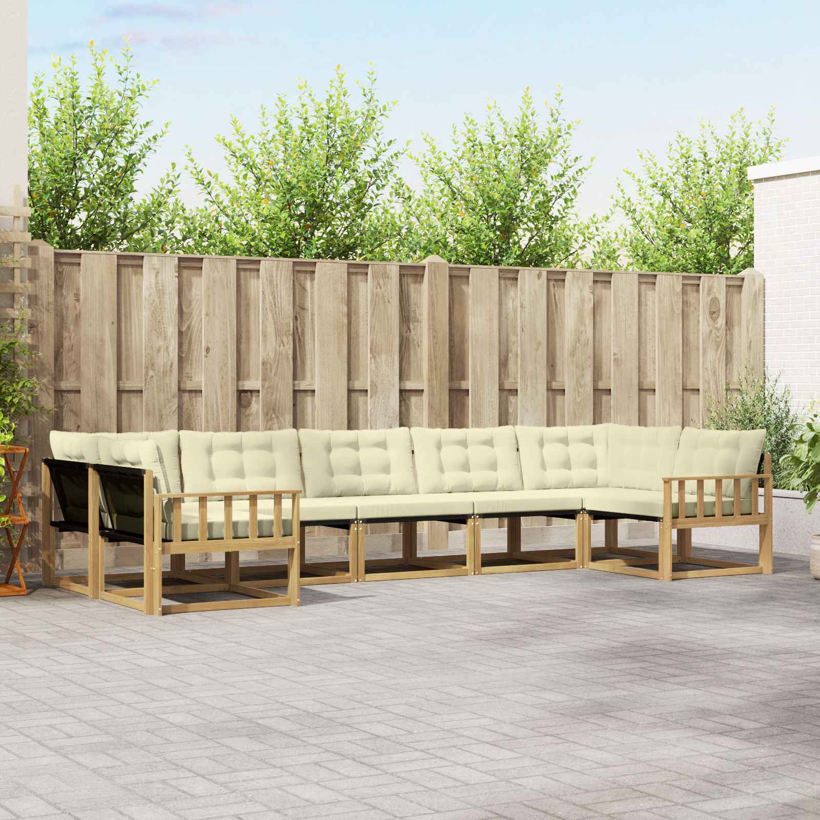 Buiten bankenset met kussen 7 pcs Wit en crèmekleurig – afbeelding 1
