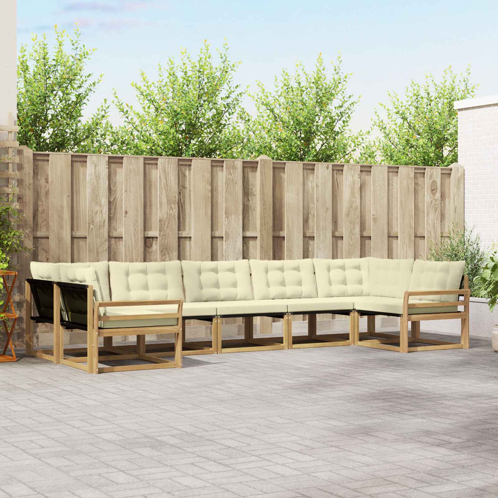 Buiten bankenset met kussen 7 pcs Wit en crèmekleurig