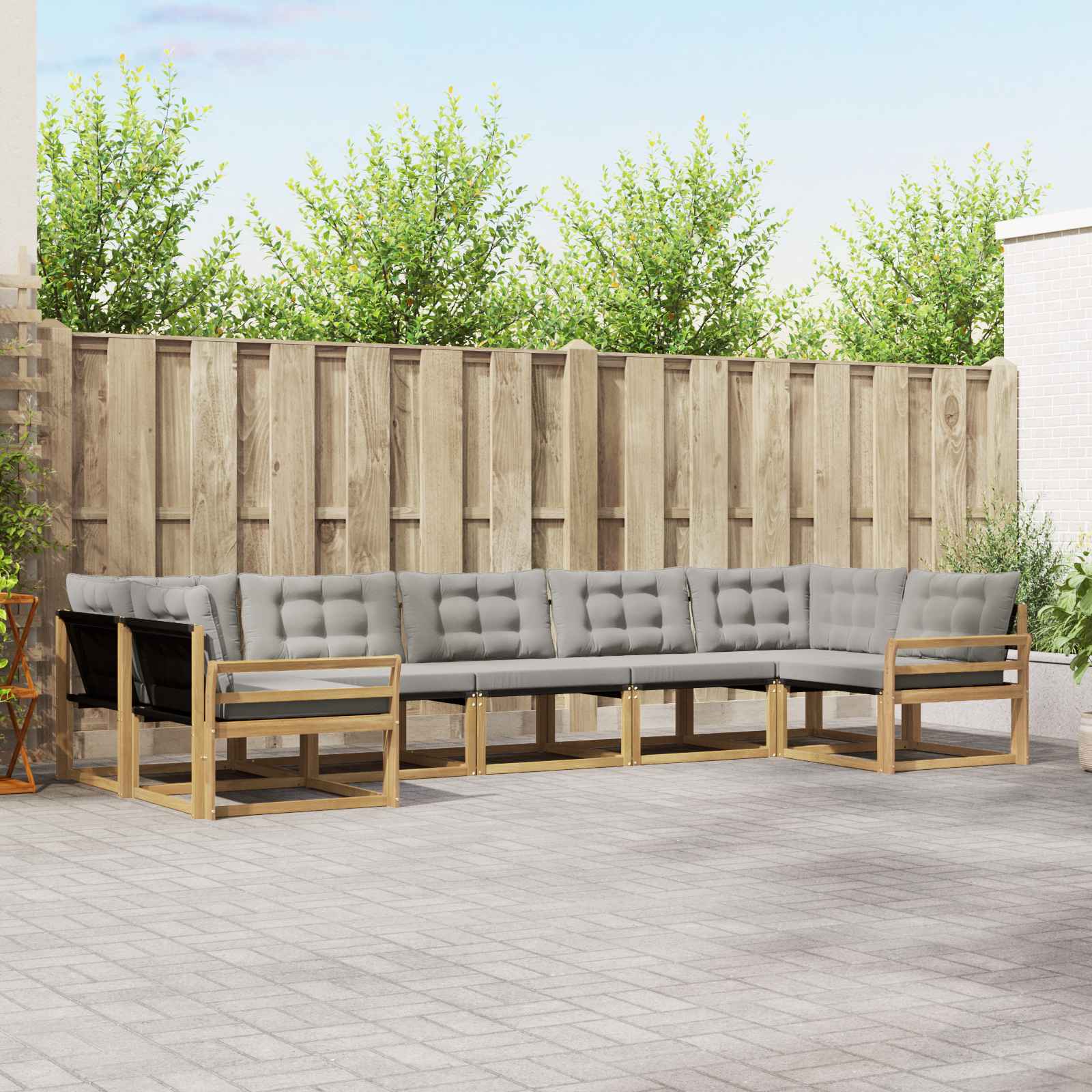 Buiten bankenset met kussen 7 pcs Wit en Lichtgrijs – afbeelding 1