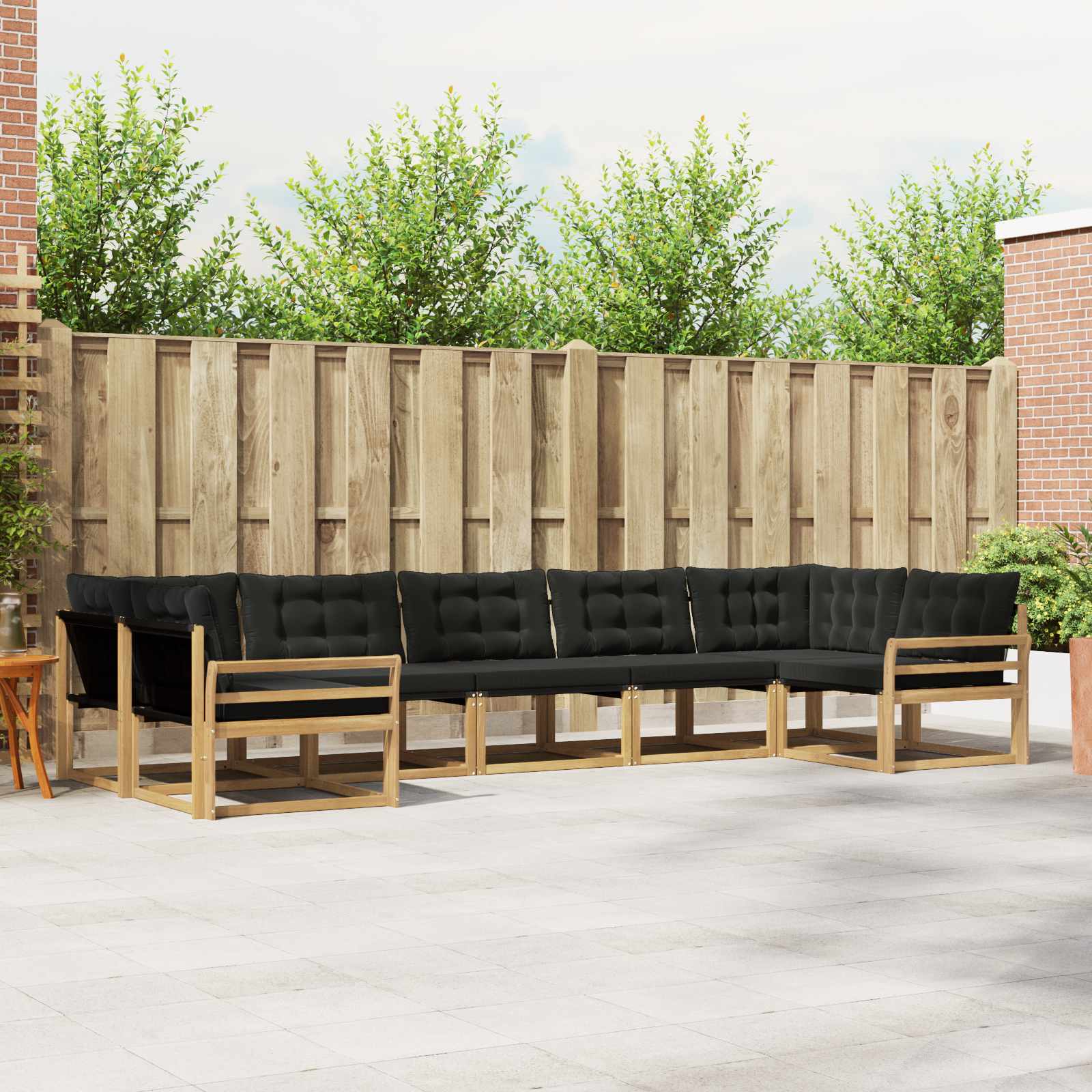 Buiten bankenset met kussen 7 pcs Wit en zwart