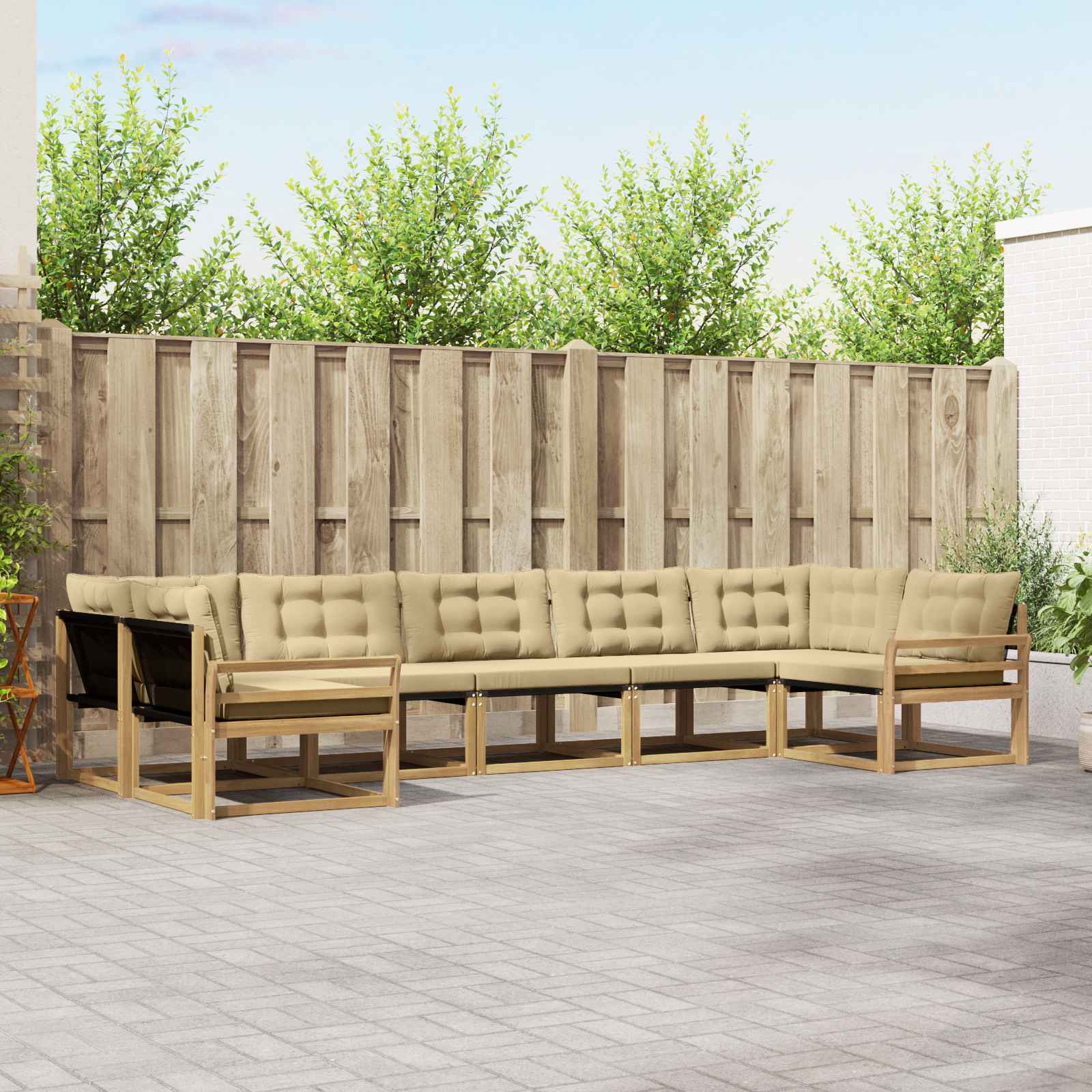Buiten bankenset met kussen 7 pcs Wit en Beige – afbeelding 1