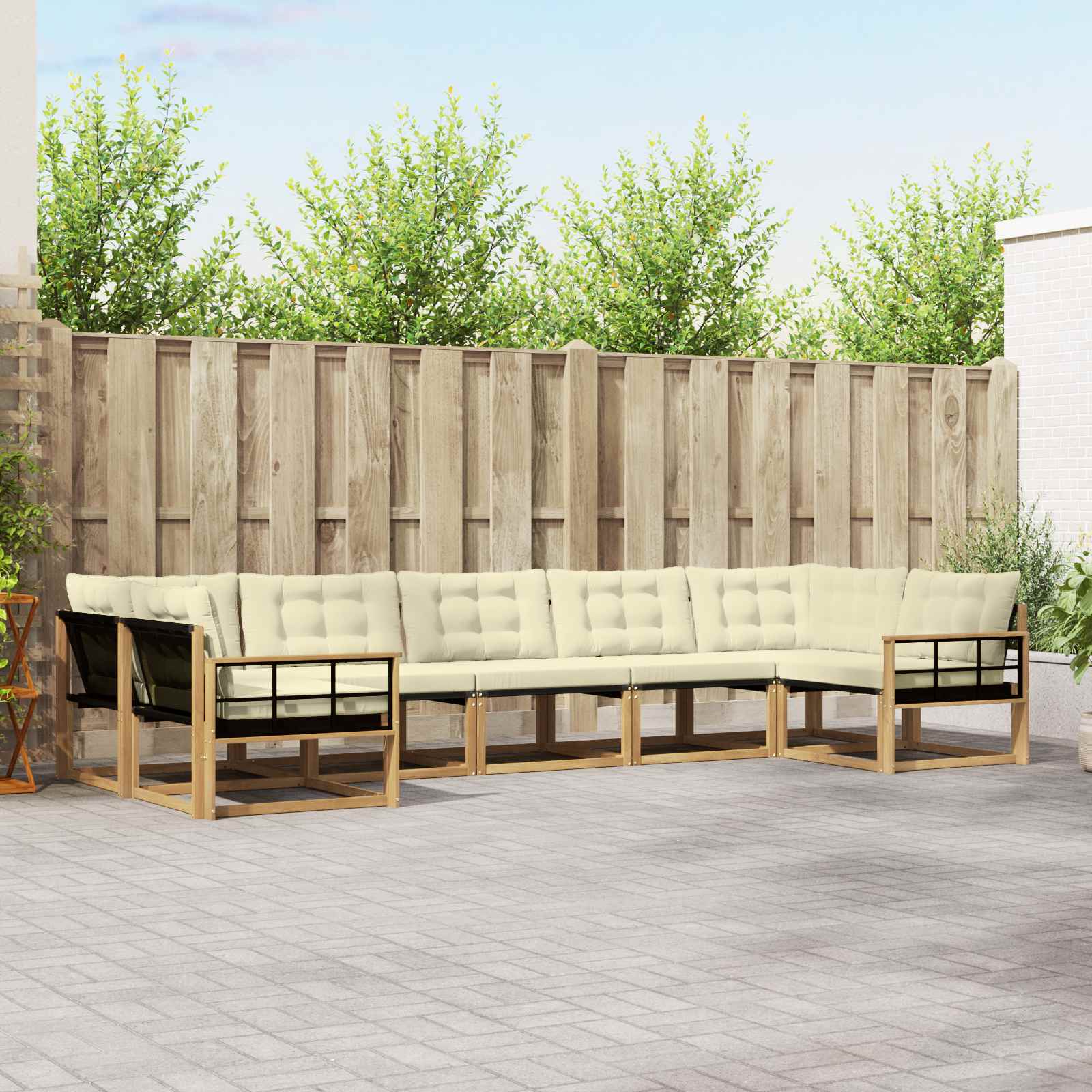 Buiten bankenset met kussen 7 pcs Wit en crèmekleurig