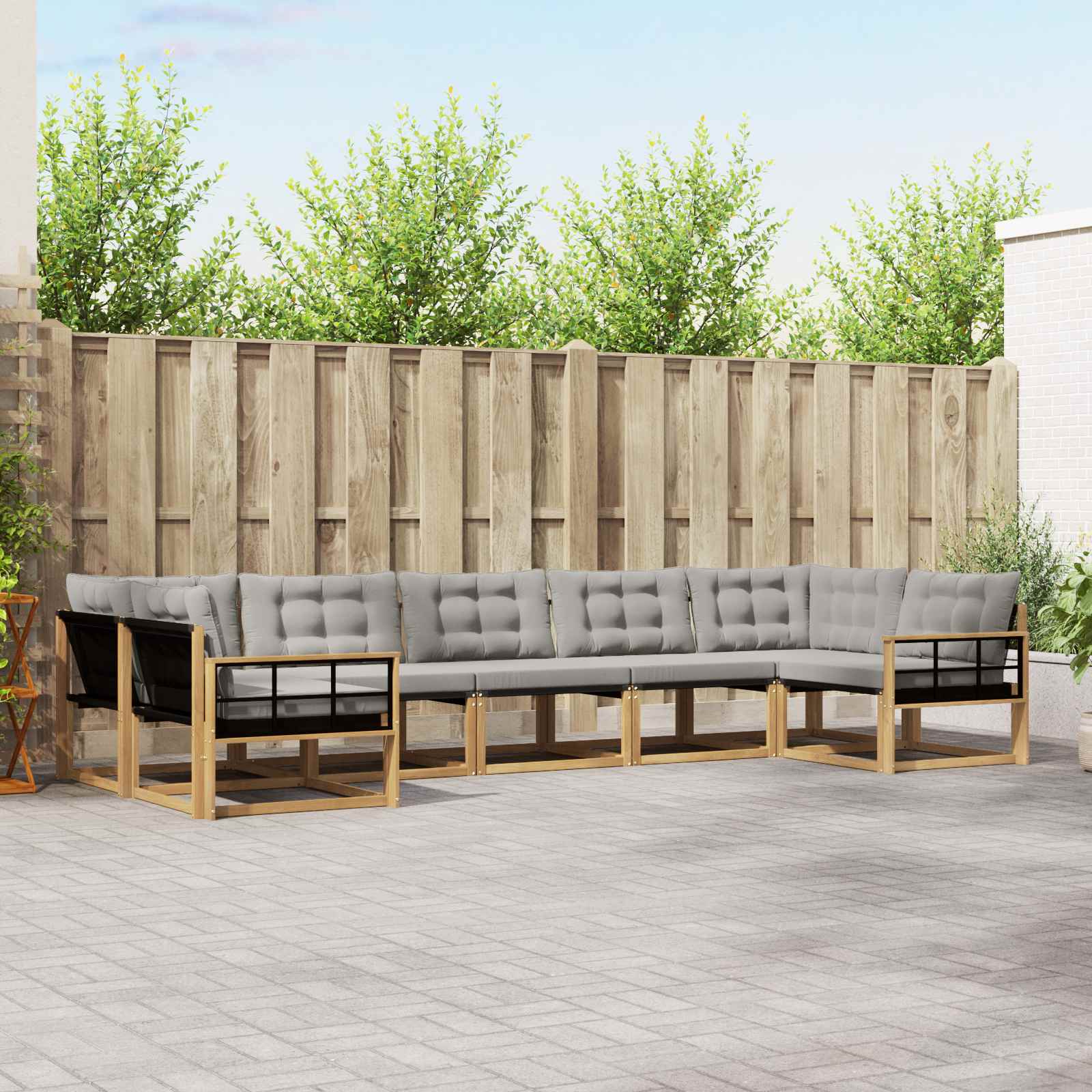 Buiten bankenset met kussen 7 pcs Wit en Lichtgrijs – afbeelding 1