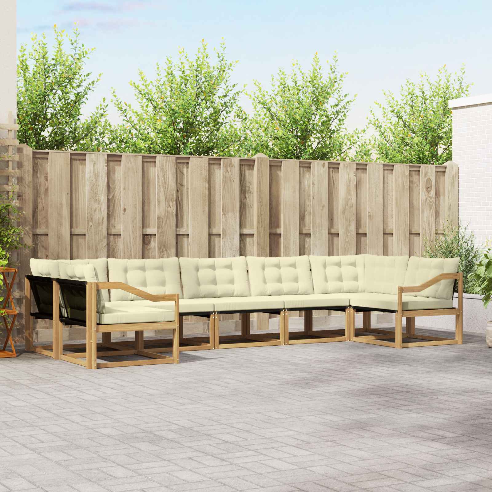 Buiten bankenset met kussen 7 pcs Wit en crèmekleurig – afbeelding 1