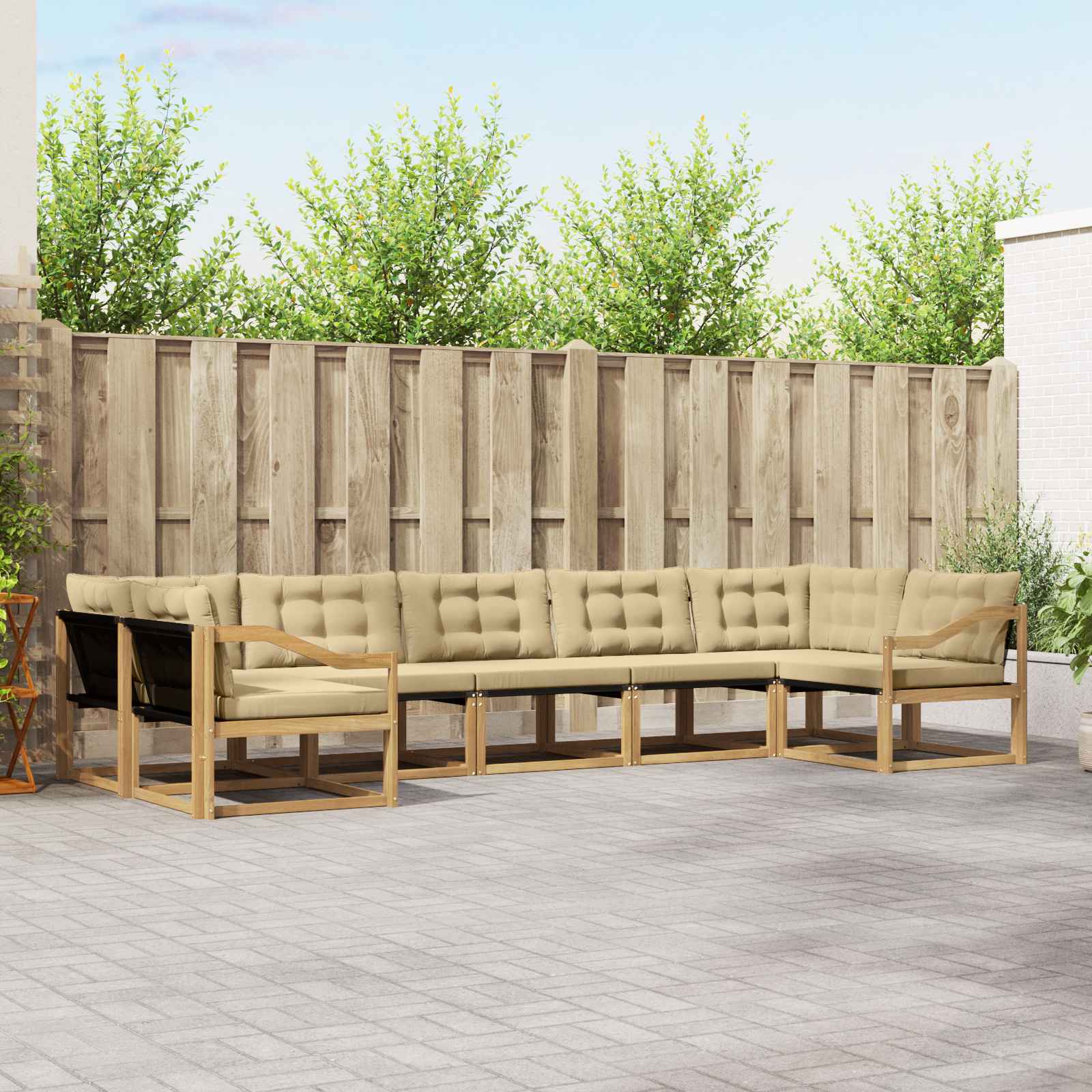 Buiten bankenset met kussen 7 pcs Wit en Beige