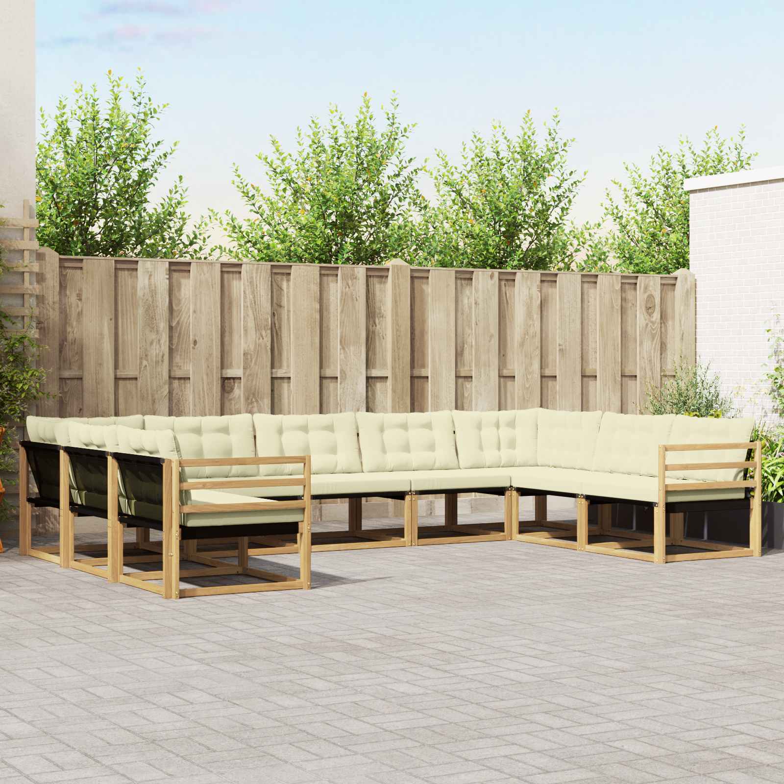 Buiten bankenset met kussen 9 pcs Wit en crèmekleurig