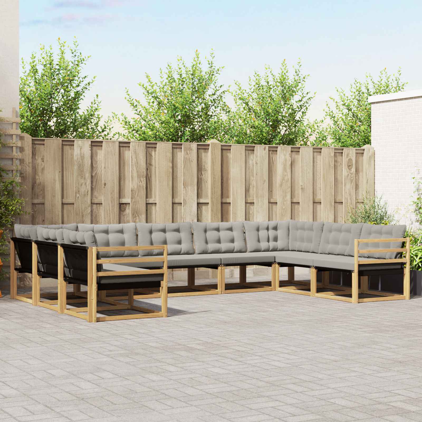 Buiten bankenset met kussen 9 pcs Wit en Lichtgrijs – afbeelding 1