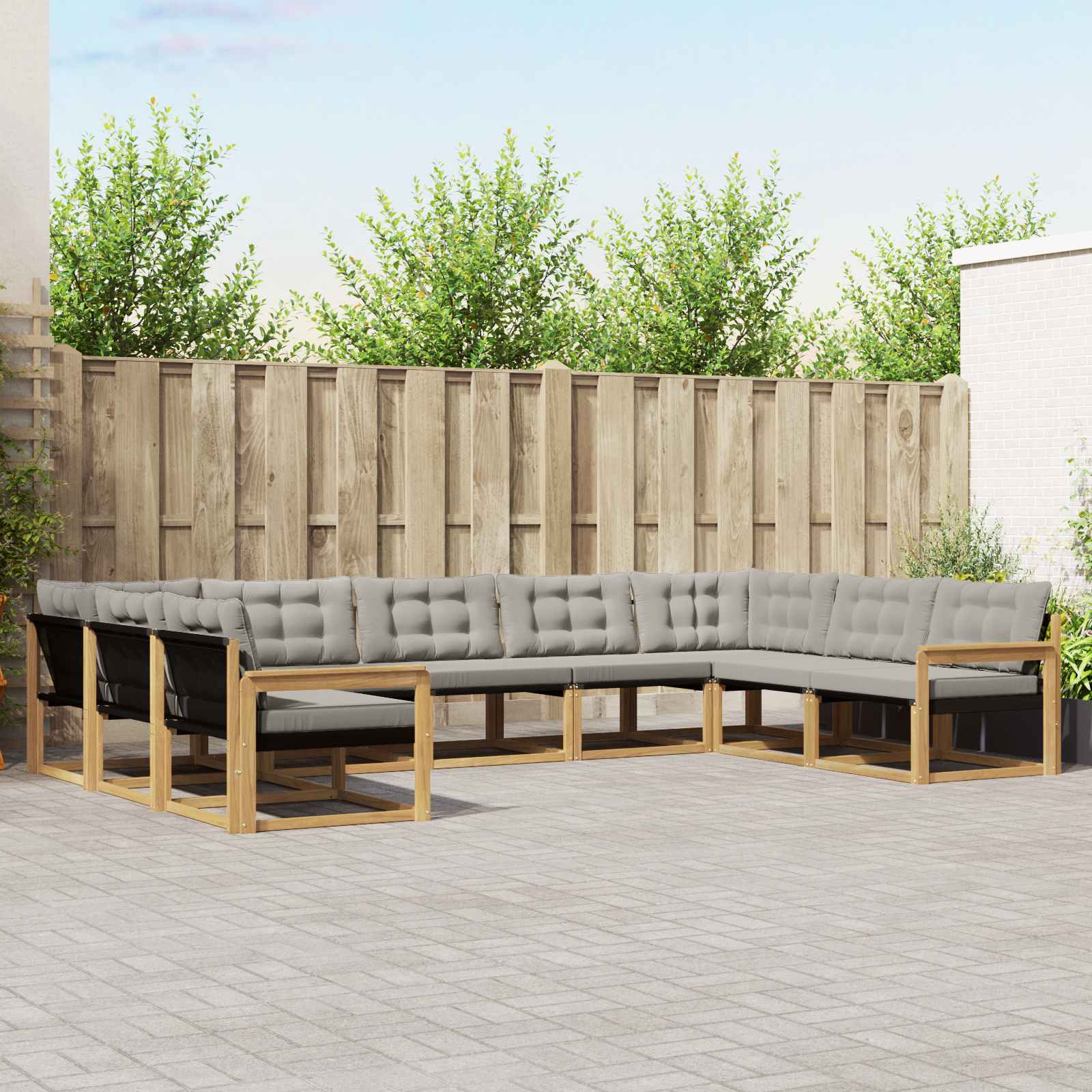 Buiten bankenset met kussen 9 pcs Wit en Lichtgrijs