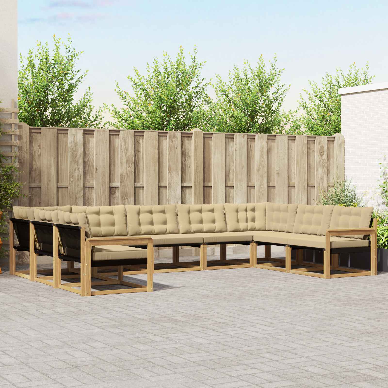 Buiten bankenset met kussen 9 pcs Wit en Beige