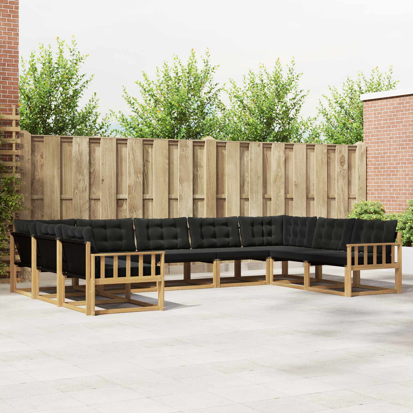 Buiten bankenset met kussen 9 pcs Wit en zwart – afbeelding 1