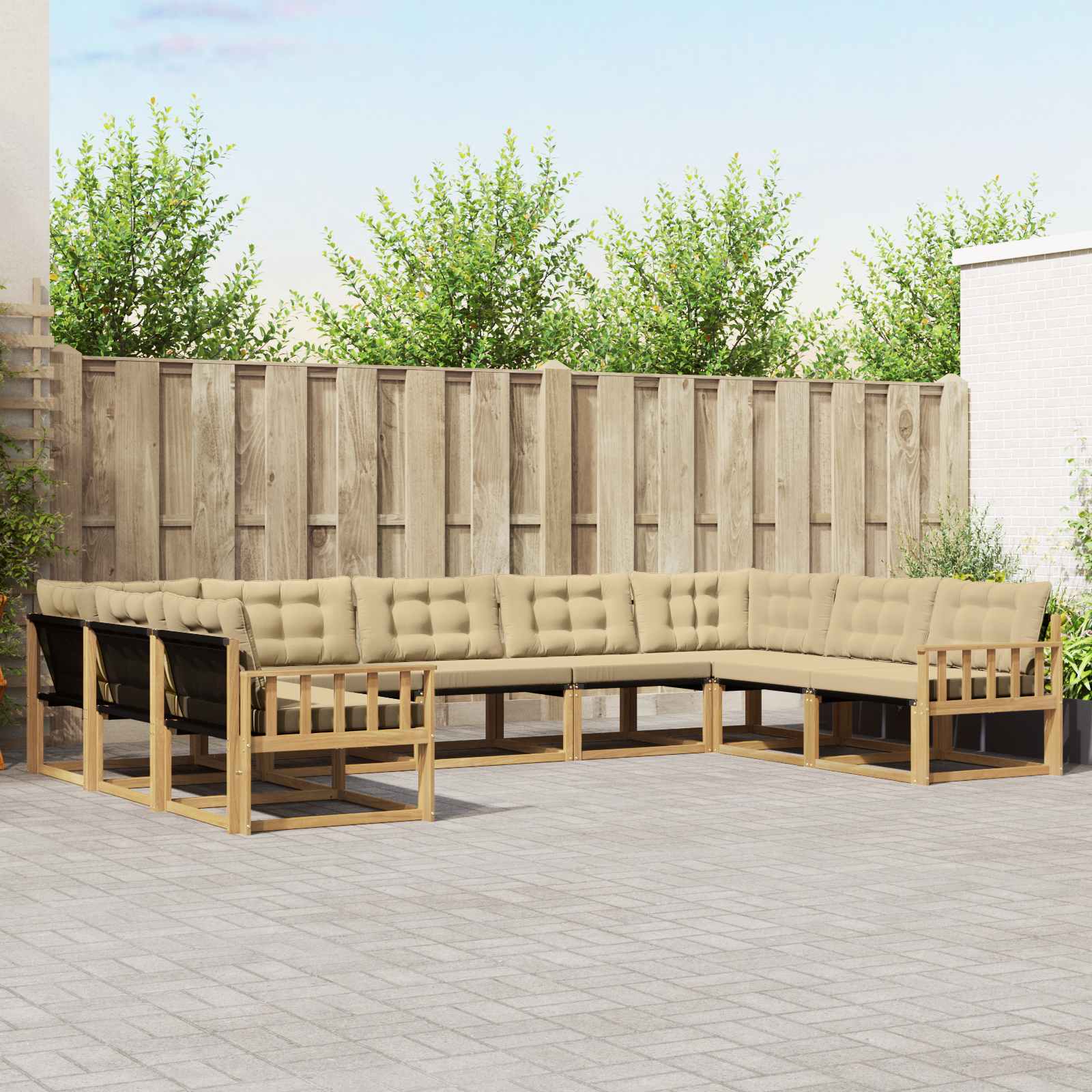Buiten bankenset met kussen 9 pcs Wit en Beige – afbeelding 1