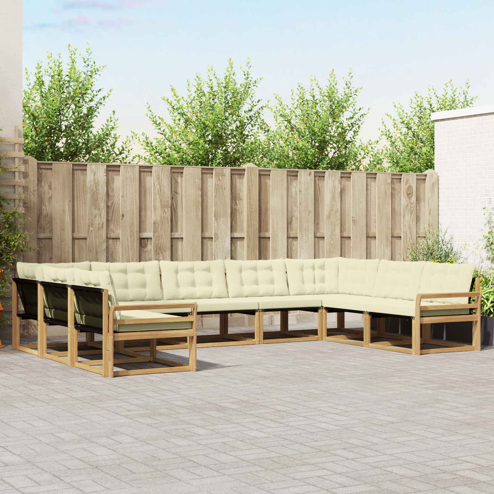 Buiten bankenset met kussen 9 pcs Wit en crèmekleurig