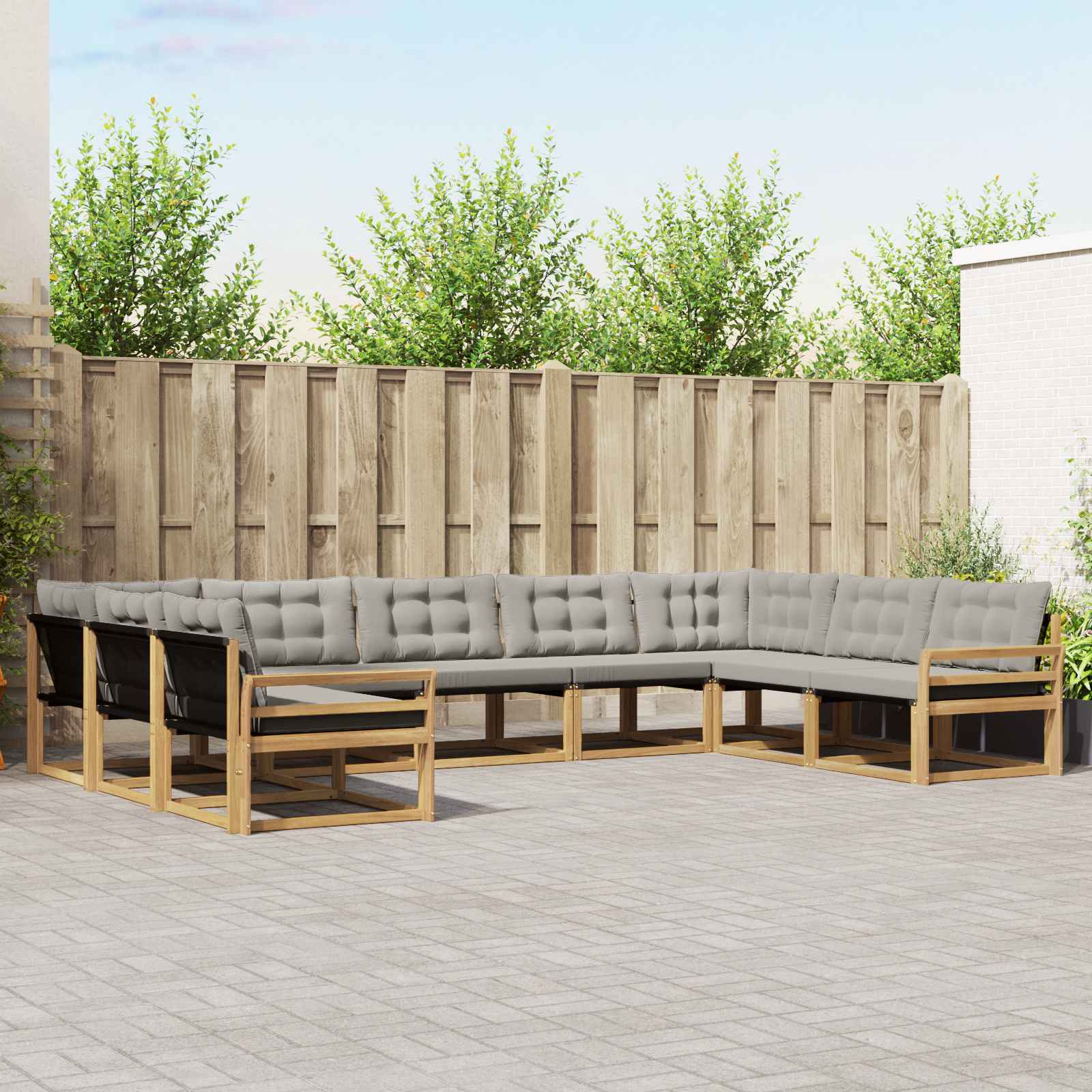 Buiten bankenset met kussen 9 pcs Wit en Lichtgrijs – afbeelding 1
