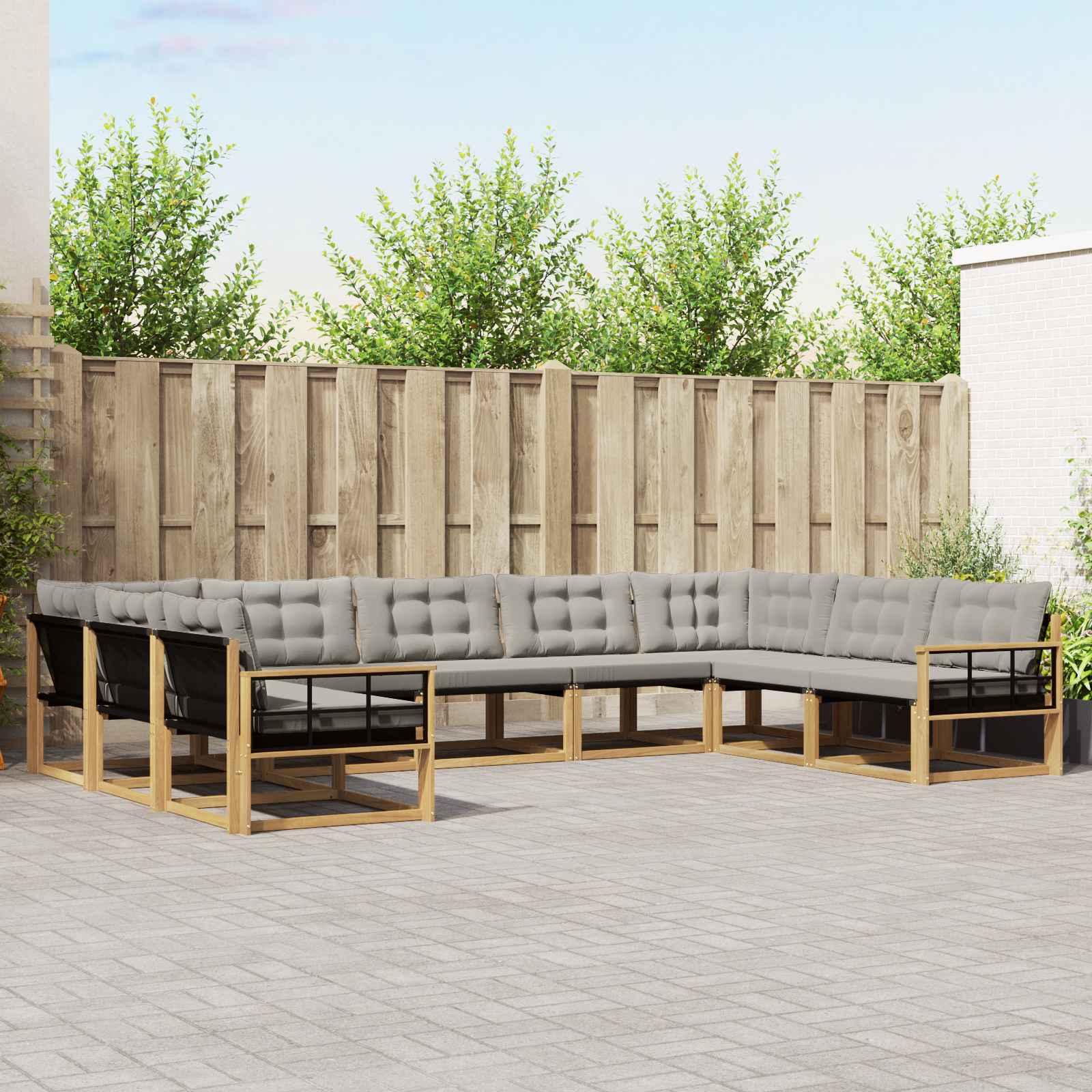 Buiten bankenset met kussen 9 pcs Wit en Lichtgrijs