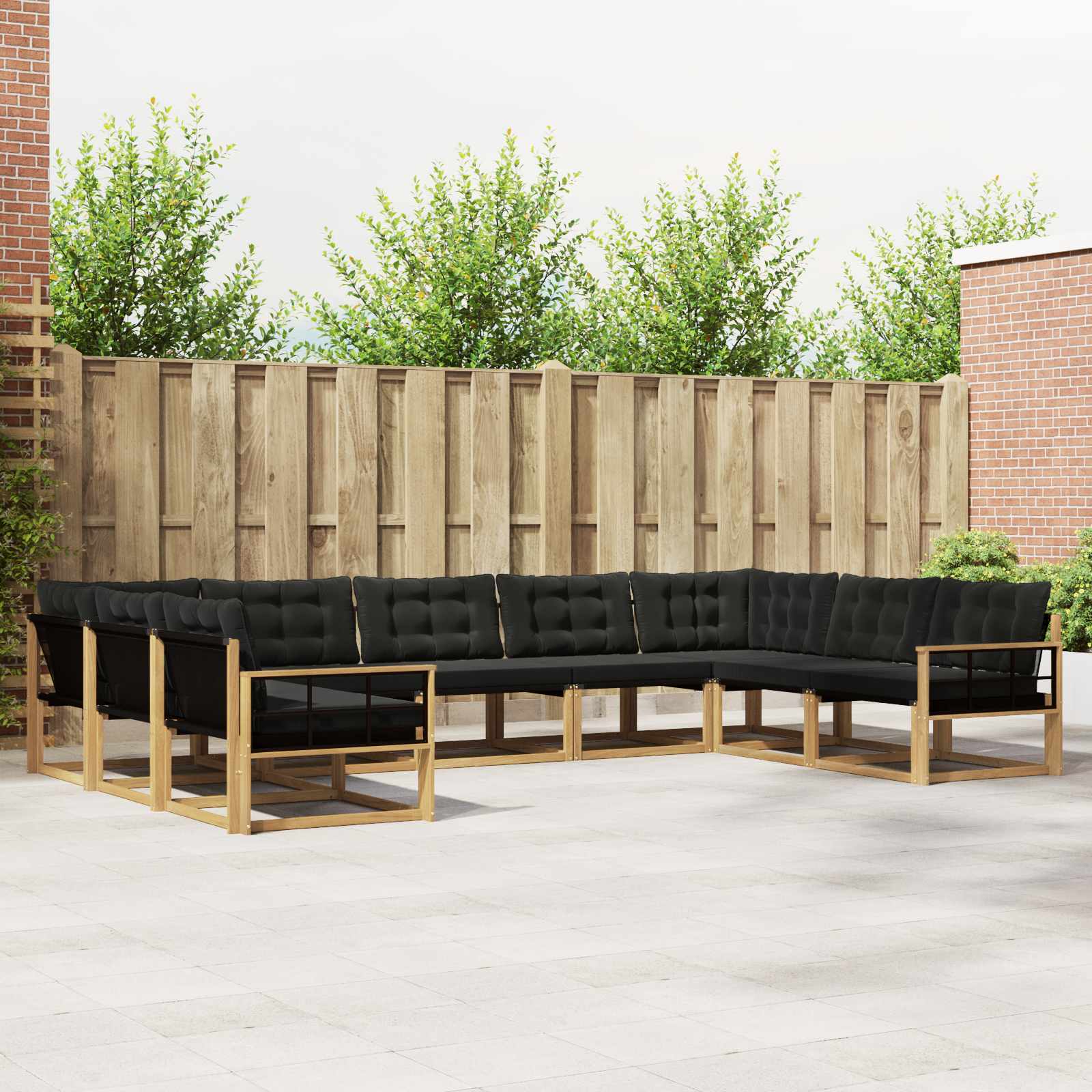 Buiten bankenset met kussen 9 pcs Wit en zwart