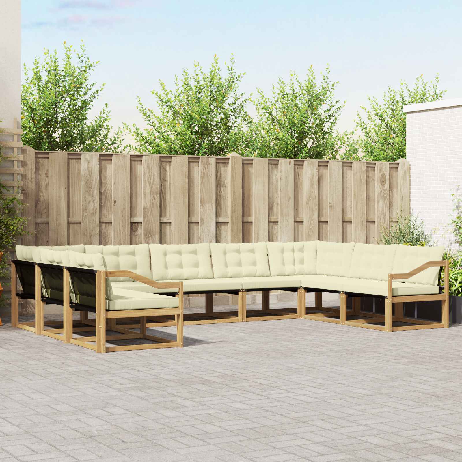 Buiten bankenset met kussen 9 pcs Wit en crèmekleurig – afbeelding 1